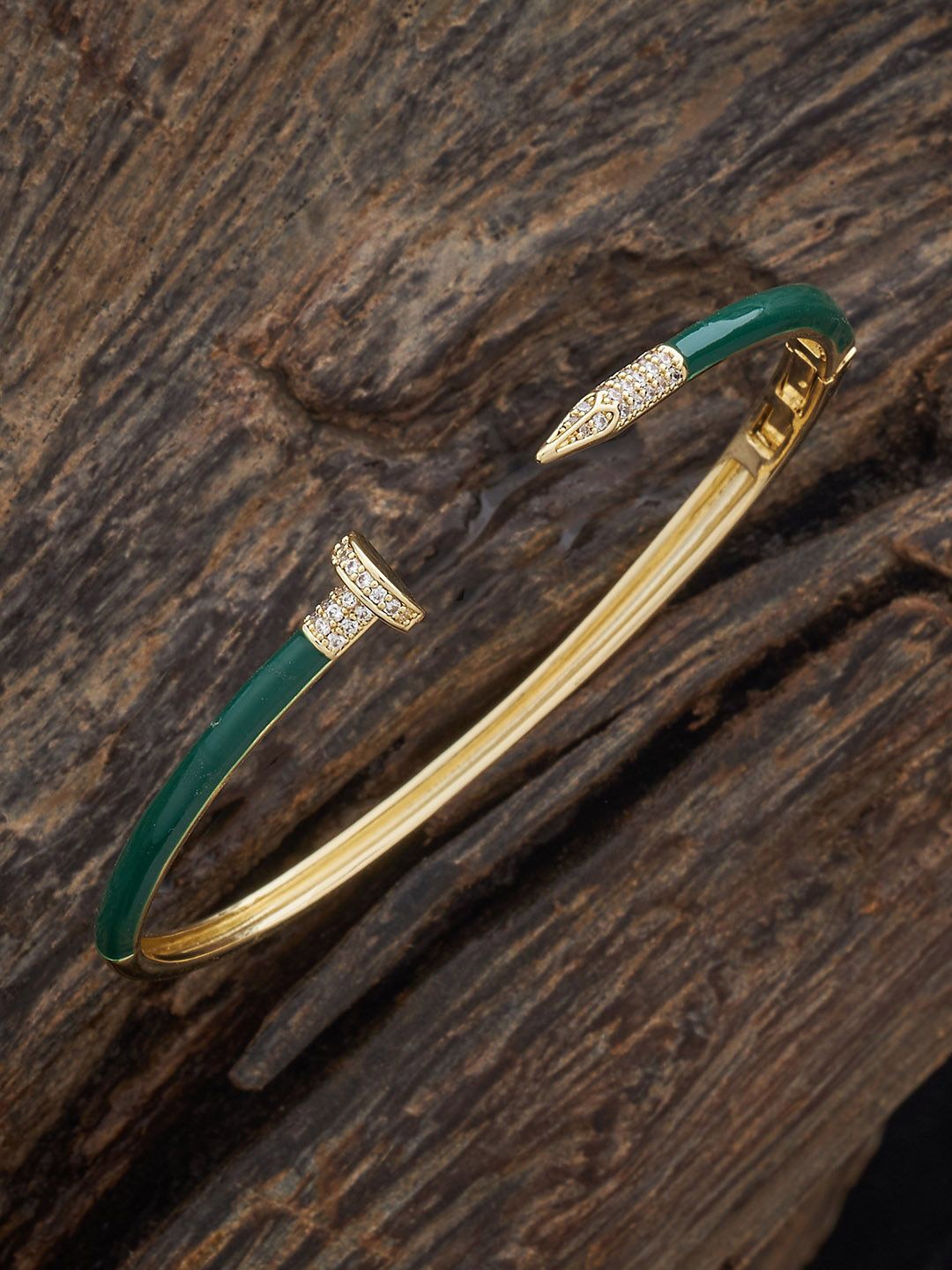 

Kushal's Fashion Jewellery Gold-Plated Zircon-Studded Kada Style Bracelet