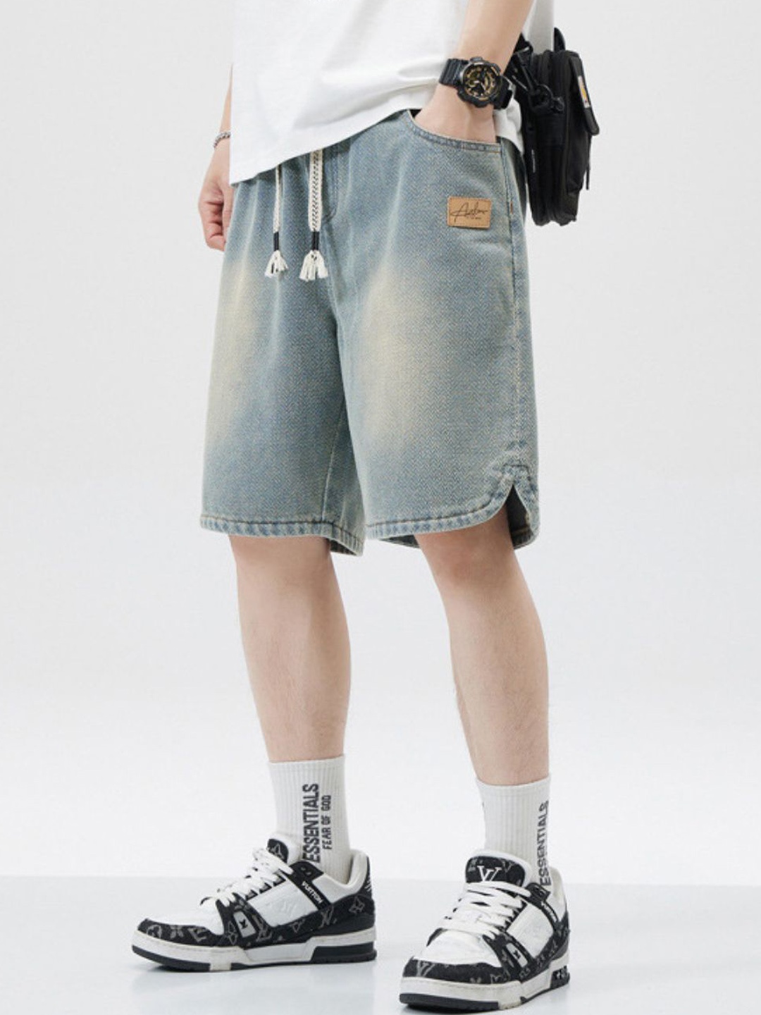 

HERE&NOW Men Modal Denim Shorts, Blue