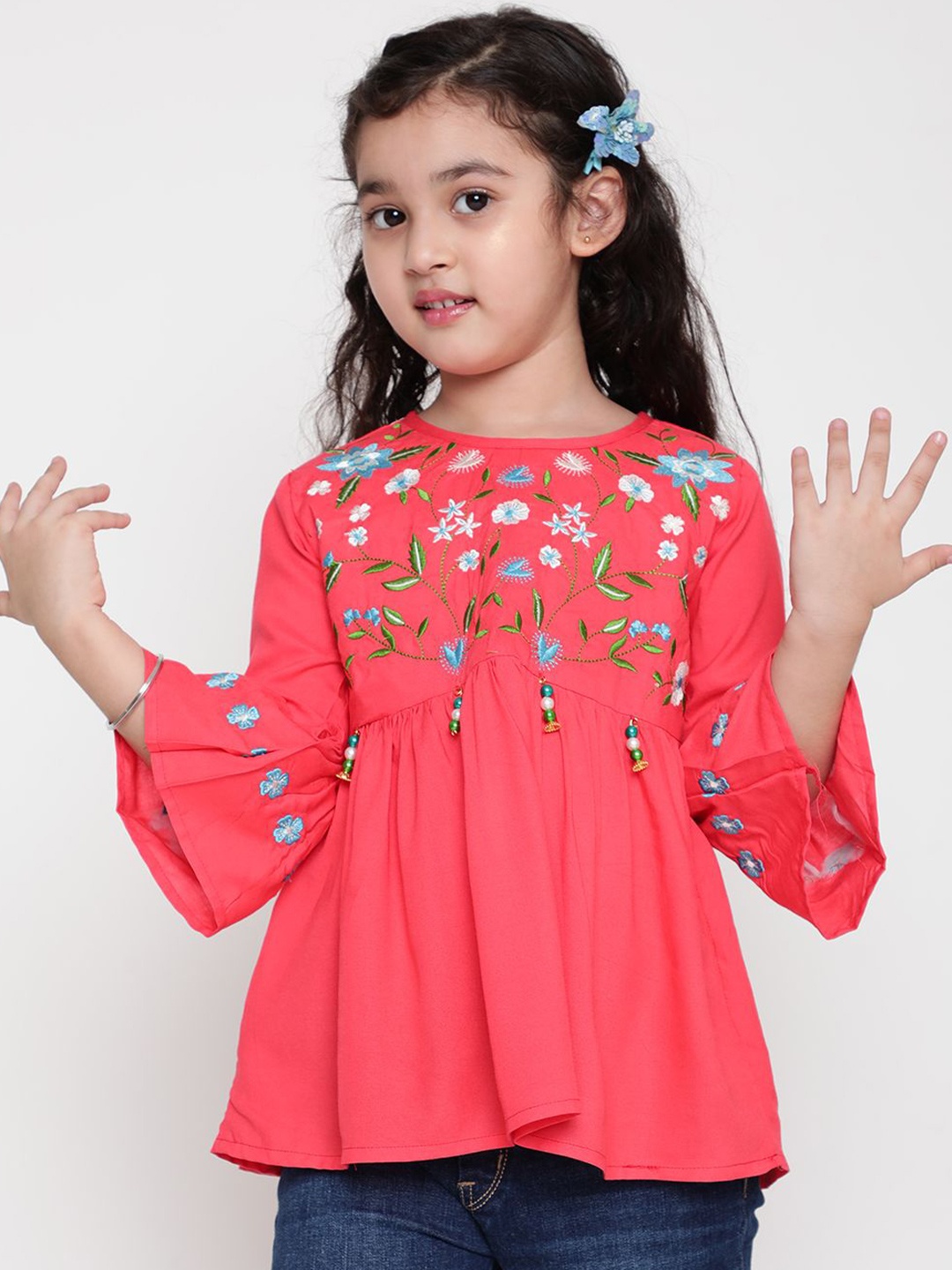 

Ishti Girls Floral Embroidered Peplum Top, Red