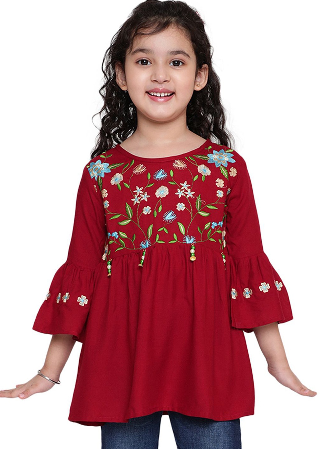 

Ishti Floral Embroidered Top, Maroon