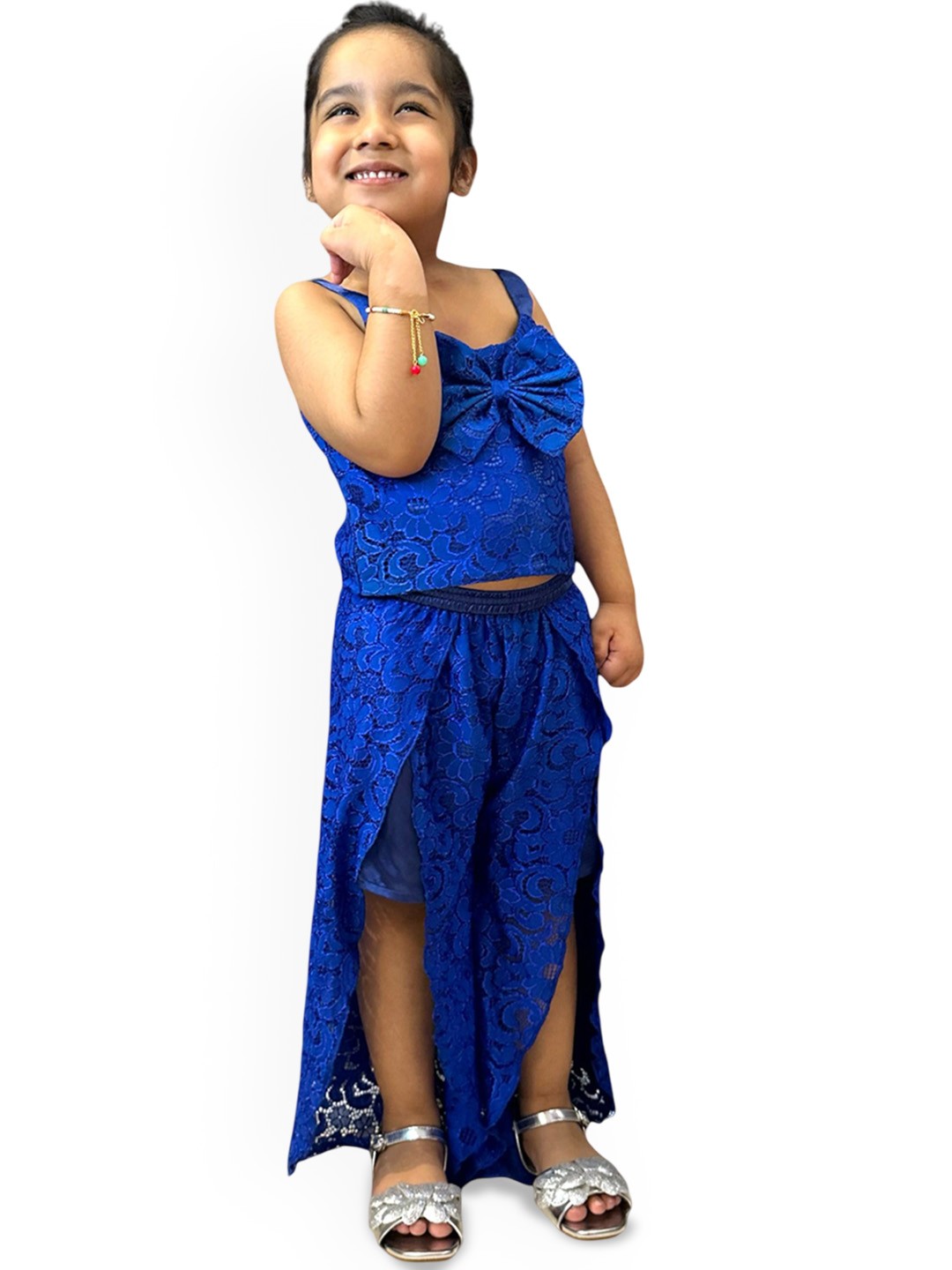 

Samsara Couture Girls Embellished Round Neck Top With Palazzo, Blue
