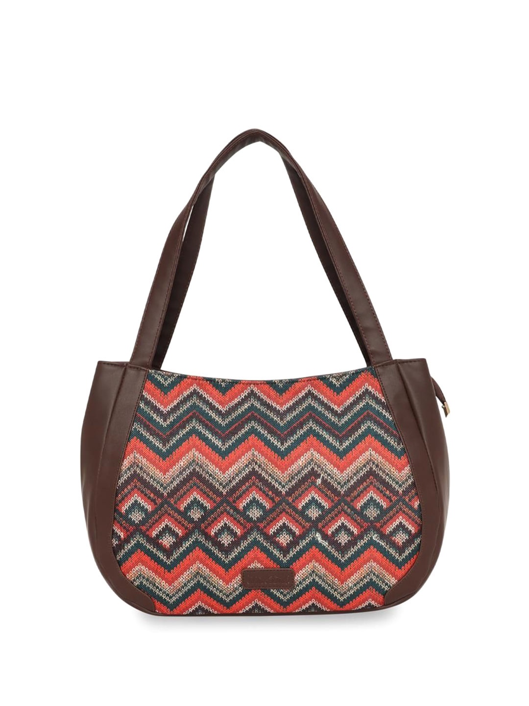 

Misswish Women Striped Structured Handheld Bag, Brown