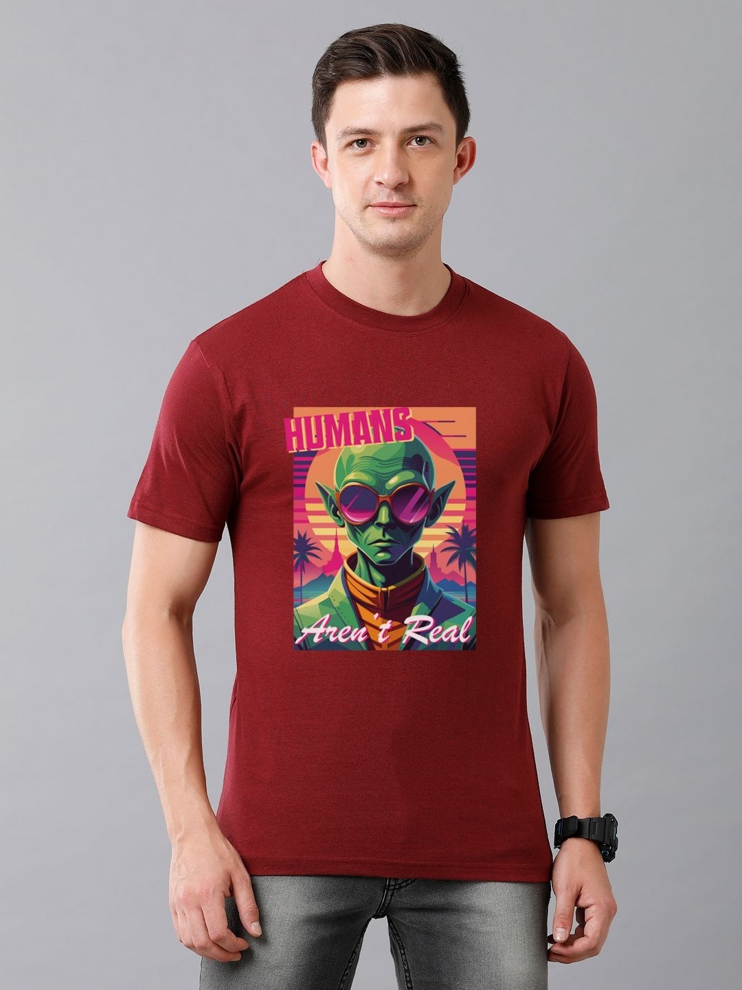 

Moda Rapido Men Graphic Printed Round Neck Cotton T-shirt, Maroon