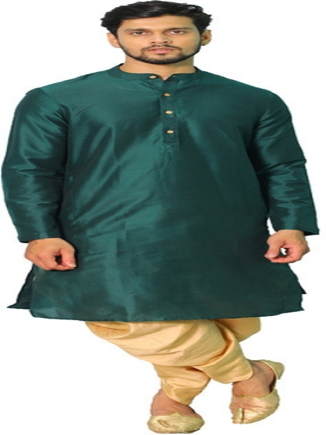 

House of Aqss Mandarin Collar Dupion Silk Straight Kurta With Dhoti Pants, Green