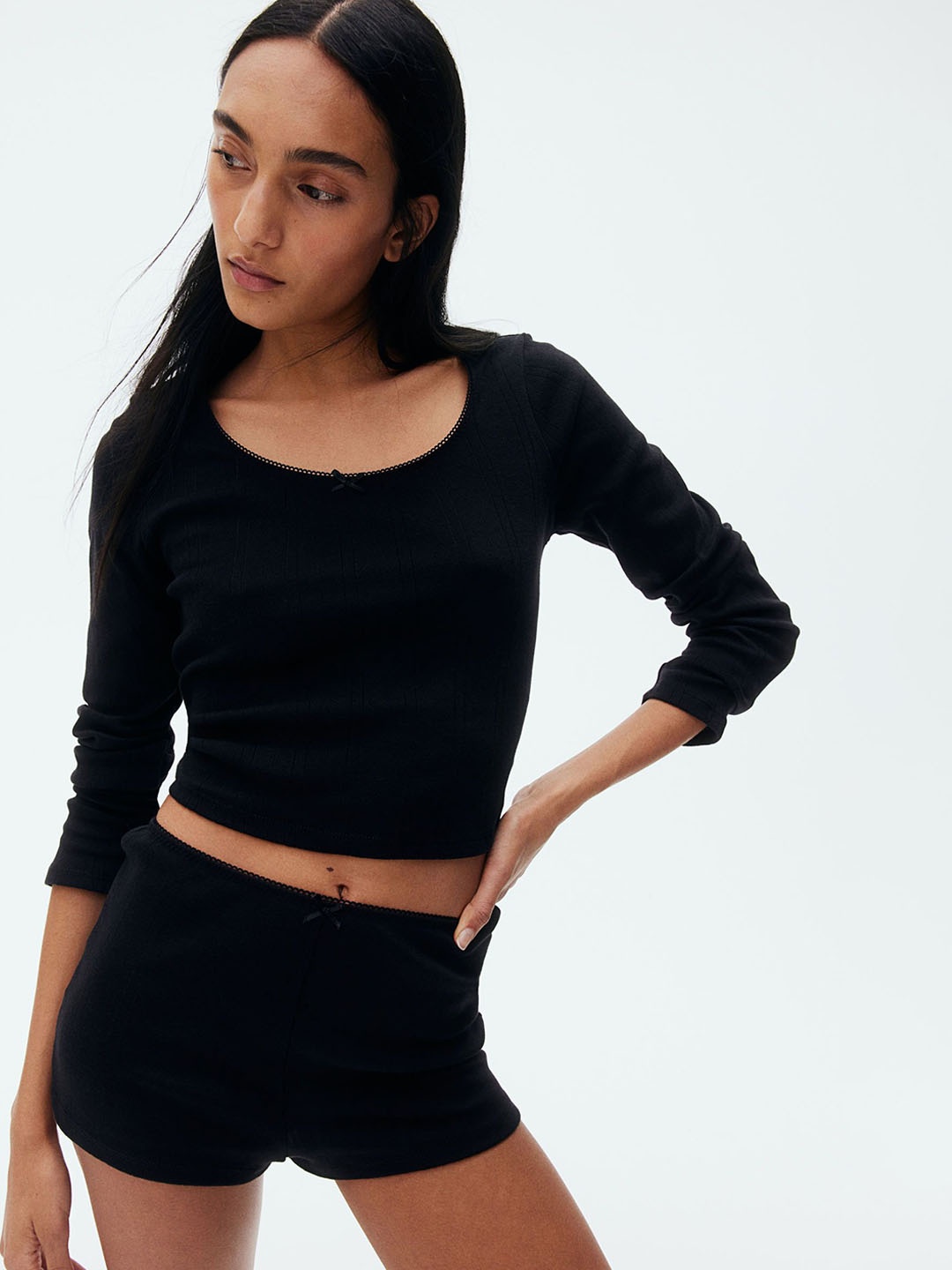 

H&M Women Pointelle Pyjamas, Black