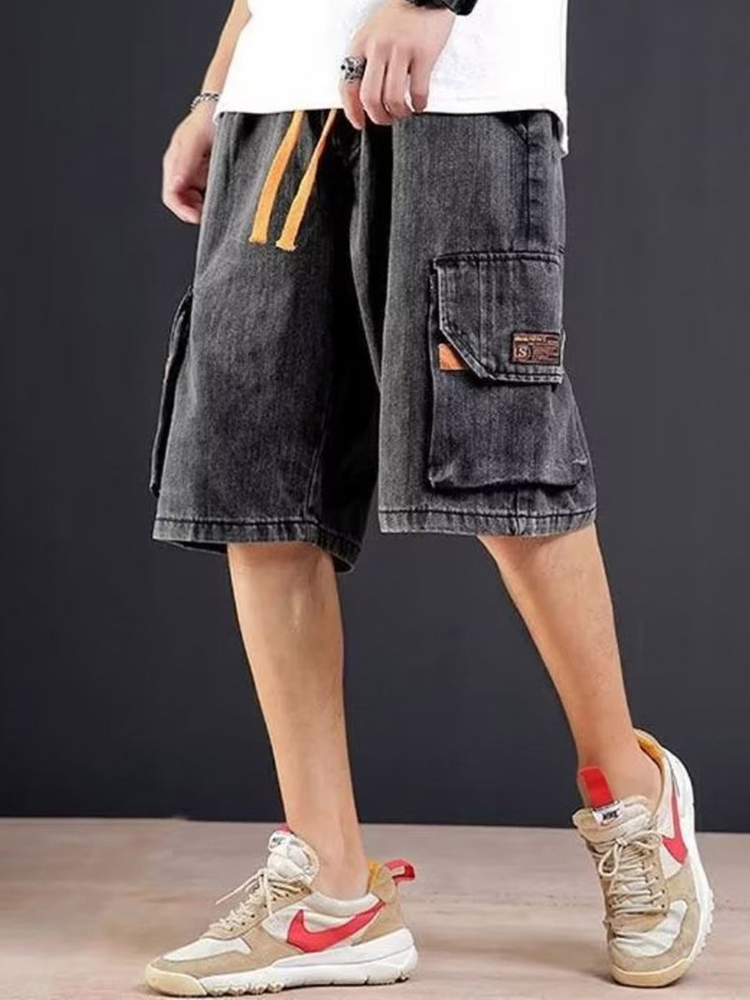 

HERE&NOW Men Modal Denim Shorts, Grey