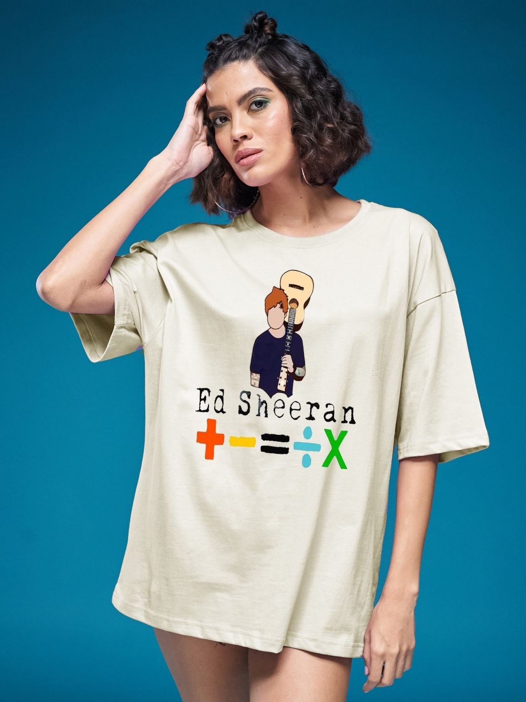 

SMARTEES Women Ed Sheeran Mathematics Tour Fan Oversized T-shirt, Beige