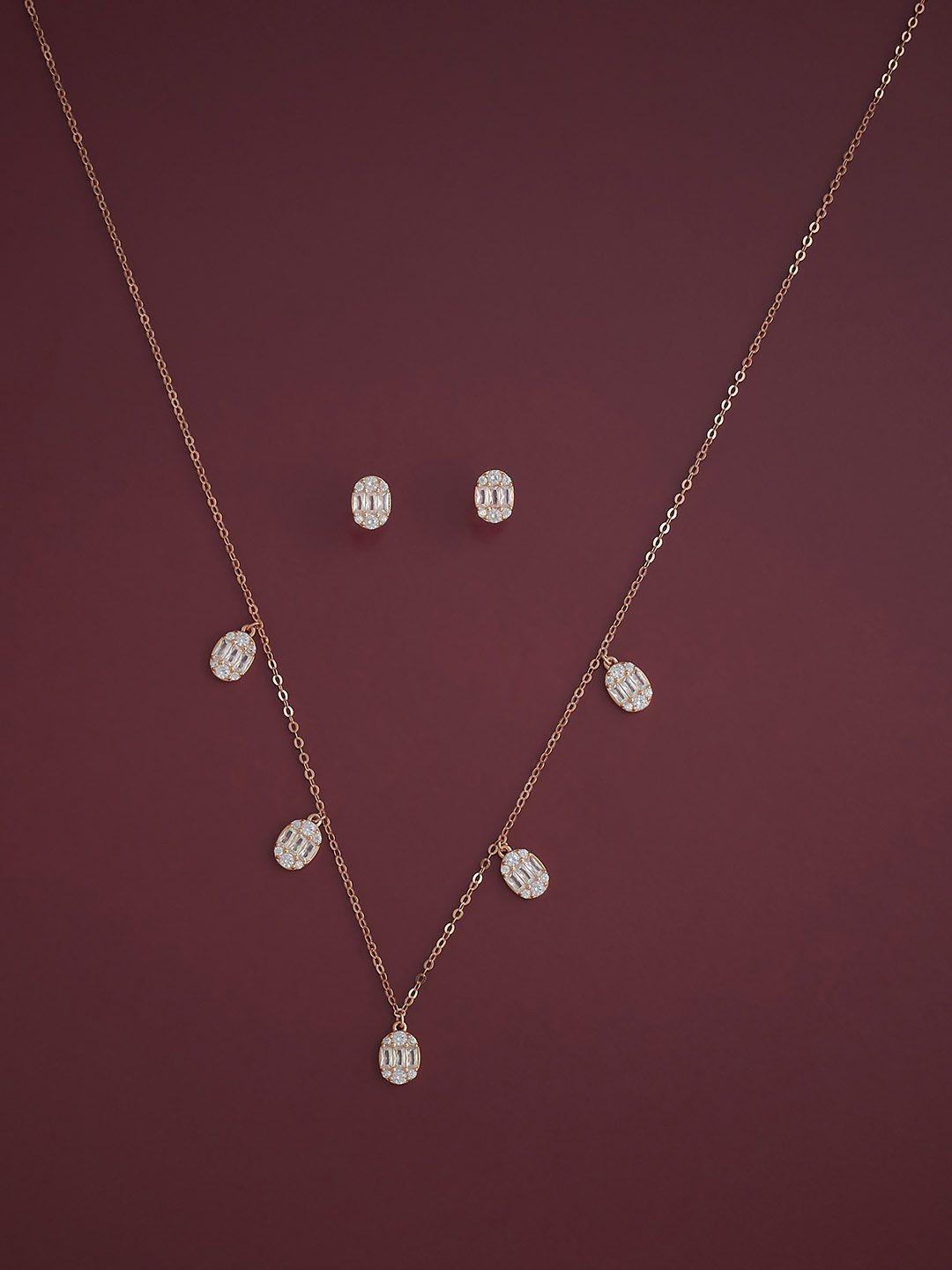 

Kushal's Fashion Jewellery 92.5 Silver Rose Gold-Plated CZ-Studded Jewellery Set