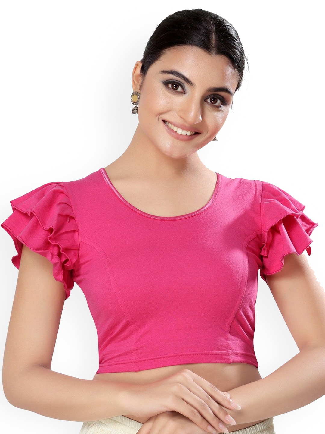 

Mmore Round Neck Cotton Slip-On Stretchable Saree Blouse, Pink