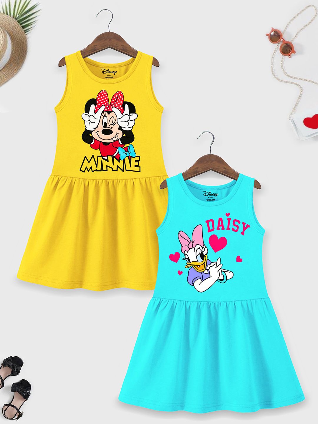 

Disney By Miss and Chief Girls Pack Of 2 Printed Round Neck Cotton A-Line Dress, Blue