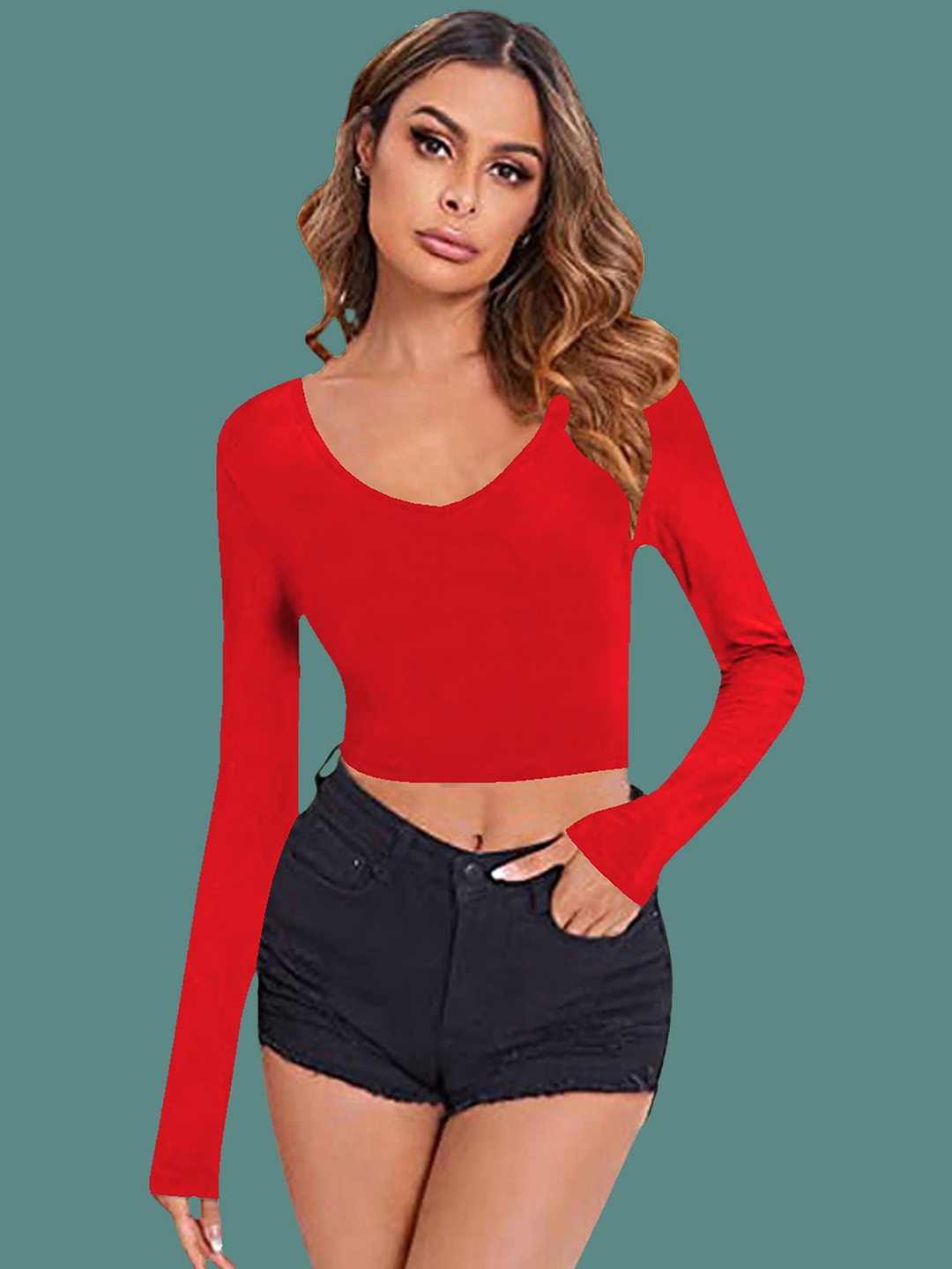 

Dream Beauty Fashion Women Fitted Crop Top, Red