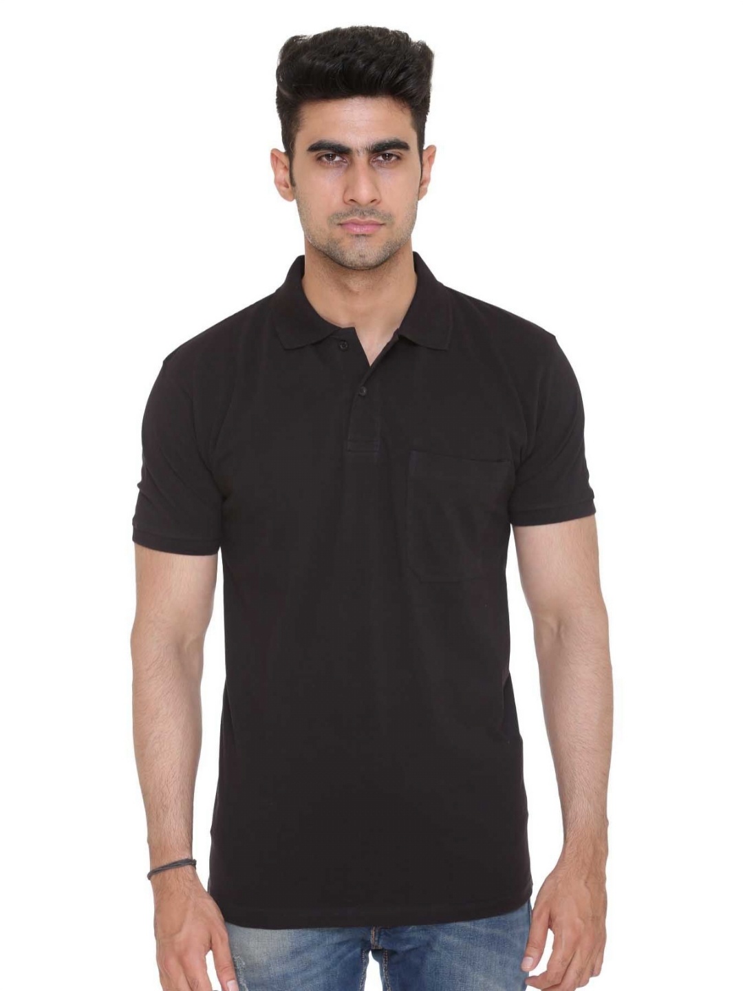 

Colors and Blends Men Solid Polo Collar Cotton T-shirt, Black