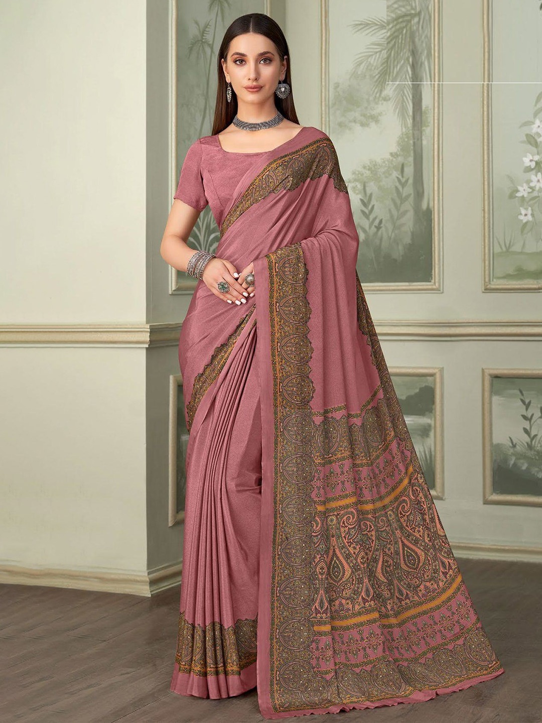 

DURGA EMPORIO Pure Crepe Saree with Blouse Piece, Lavender