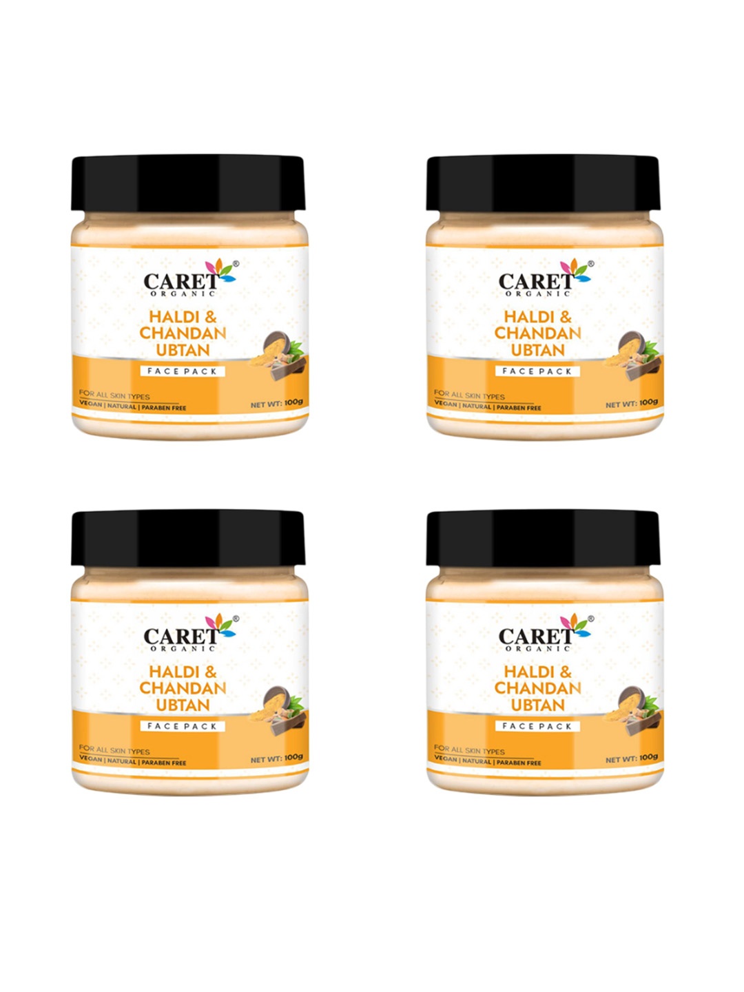 

CARET ORGANIC Set Of 4 Haldi & Chandan Face Pack For Skin Brightening - 100 g Each, Beige