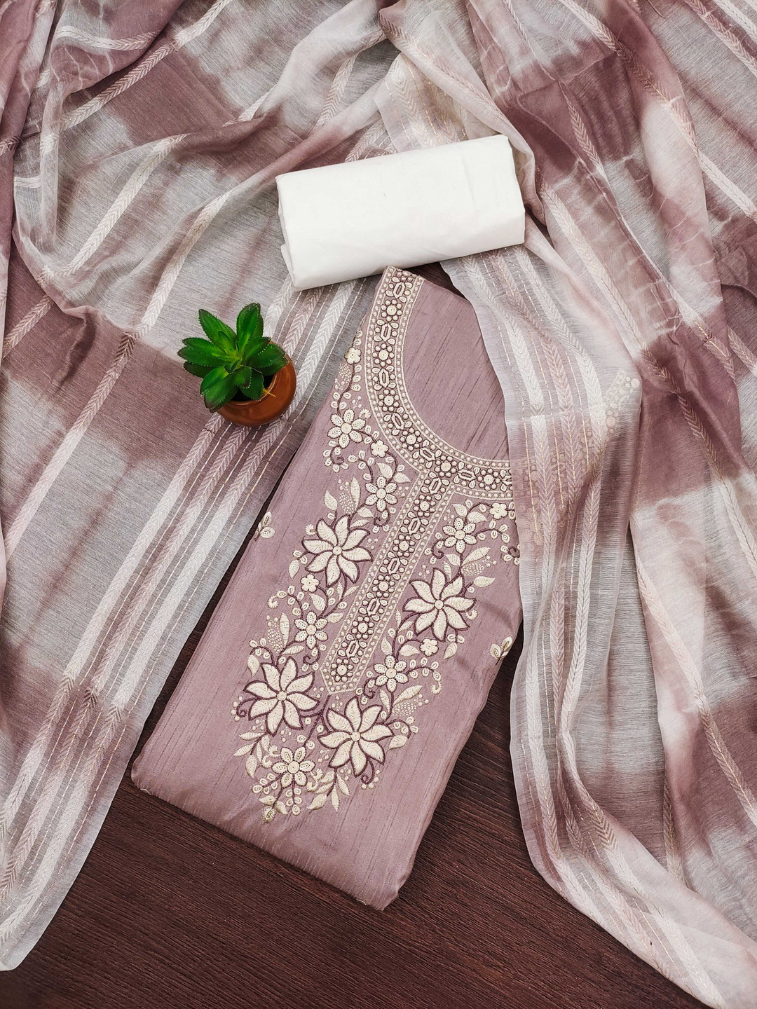 

HERE&NOW Sequinned Embroidered Unstitched Dress Material, Purple