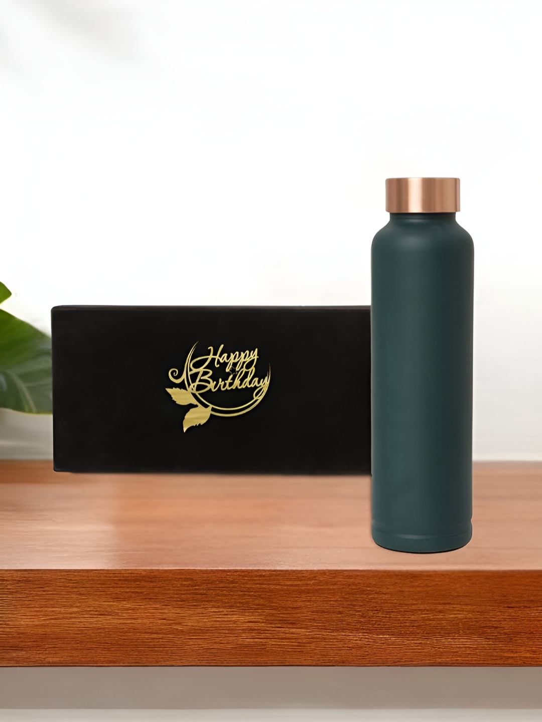 

INTERNATIONAL GIFT Green Pure Copper 950 Ml Water Bottle With Velvet Box