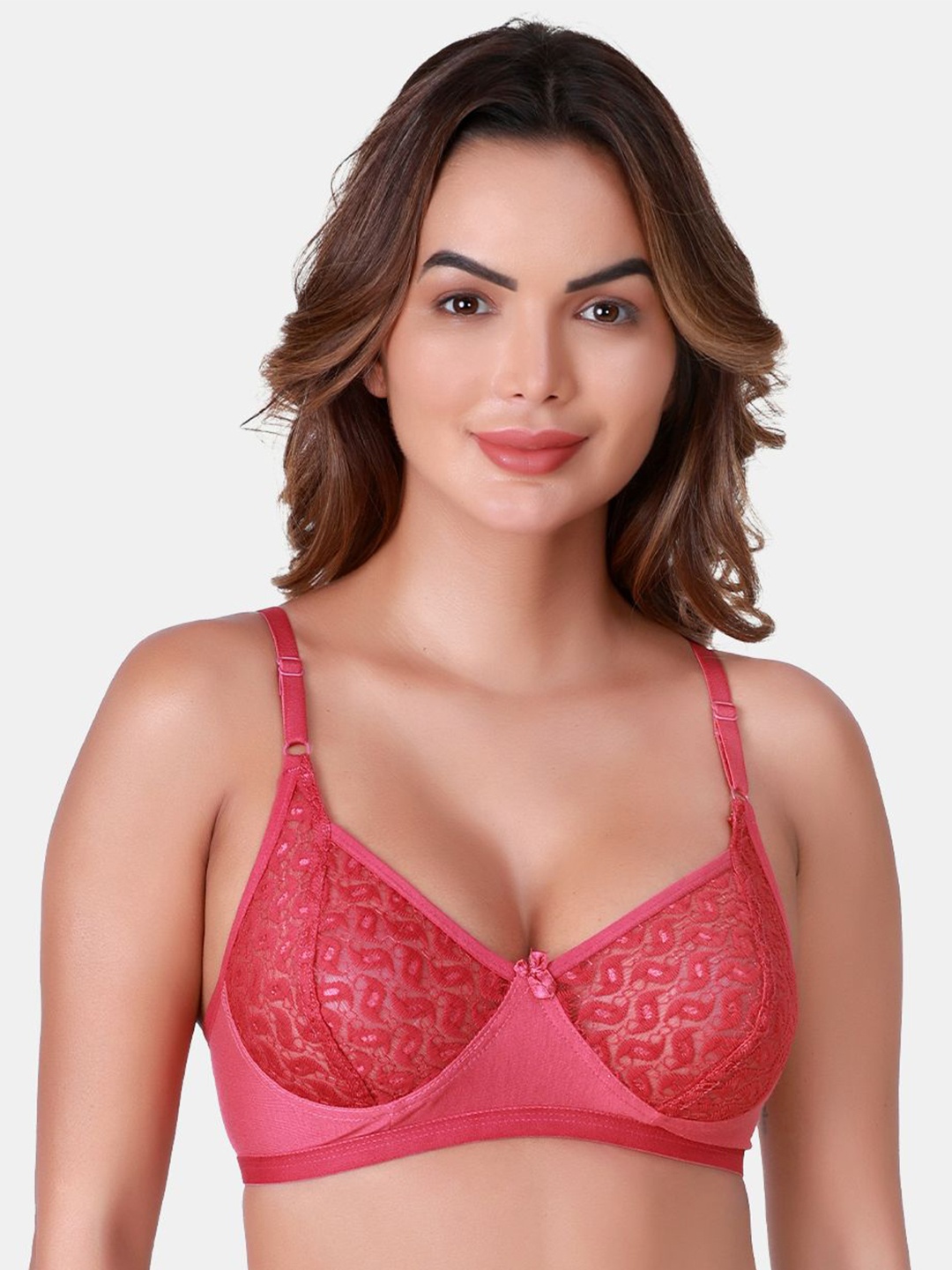 

SKDREAMS Women Self Design Cotton Full Coverage Non Padded Bra, Red