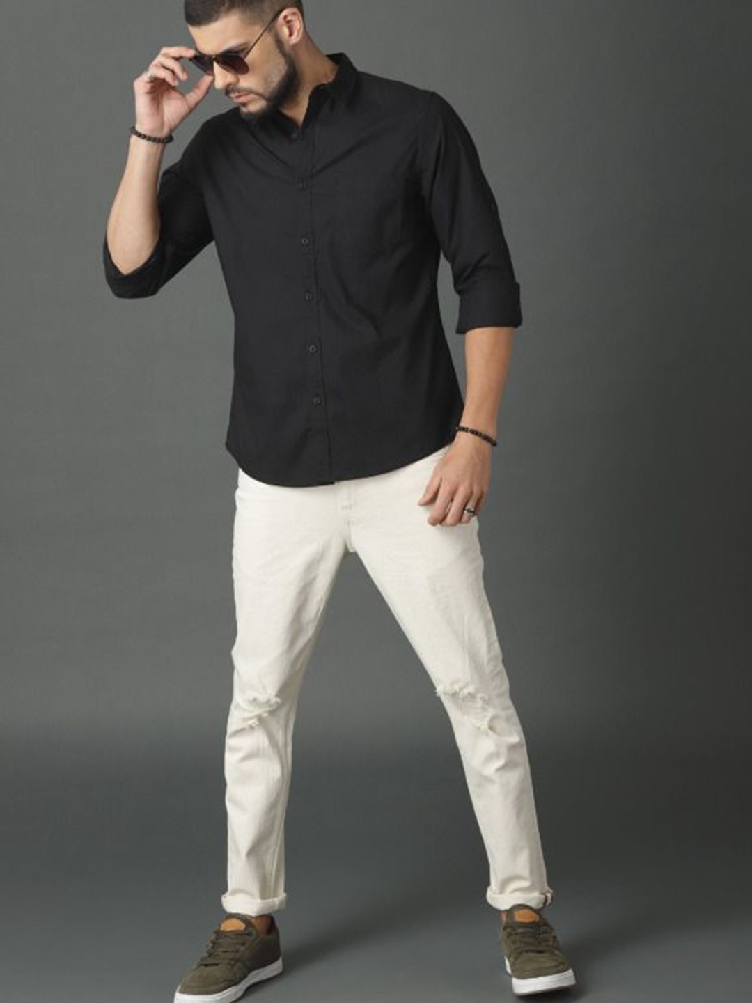 

WHY SO FAB Men Semi Sheer Casual Shirt, Black
