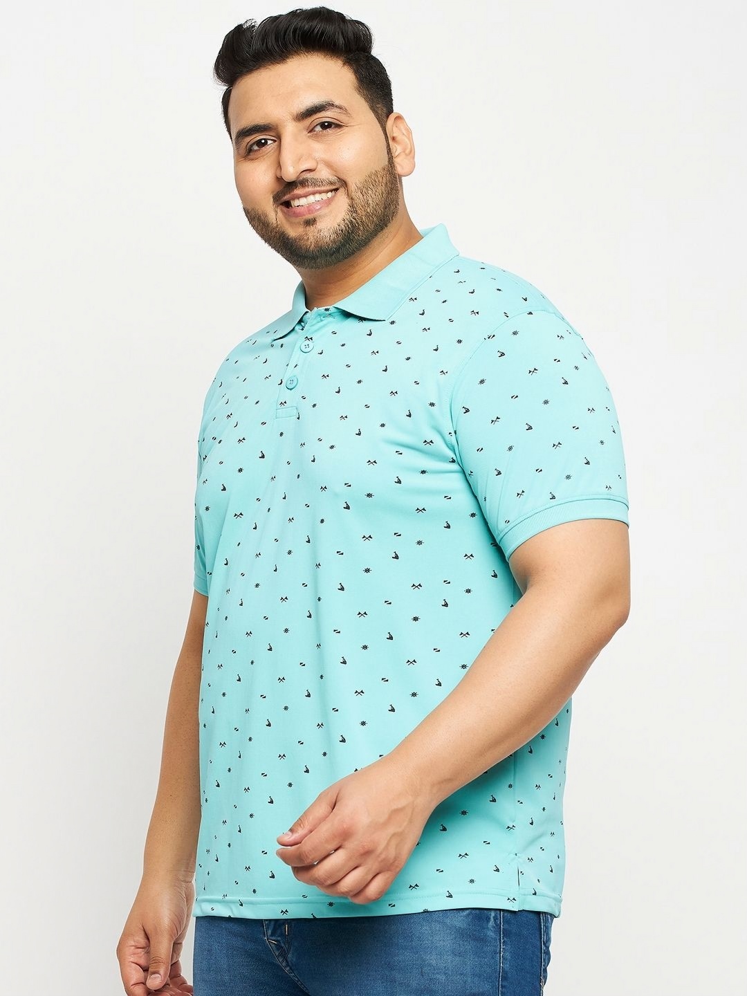 

AUXAMIS Men Plus Size Conversational Printed Polo Collar Cotton T-shirt, Sea green