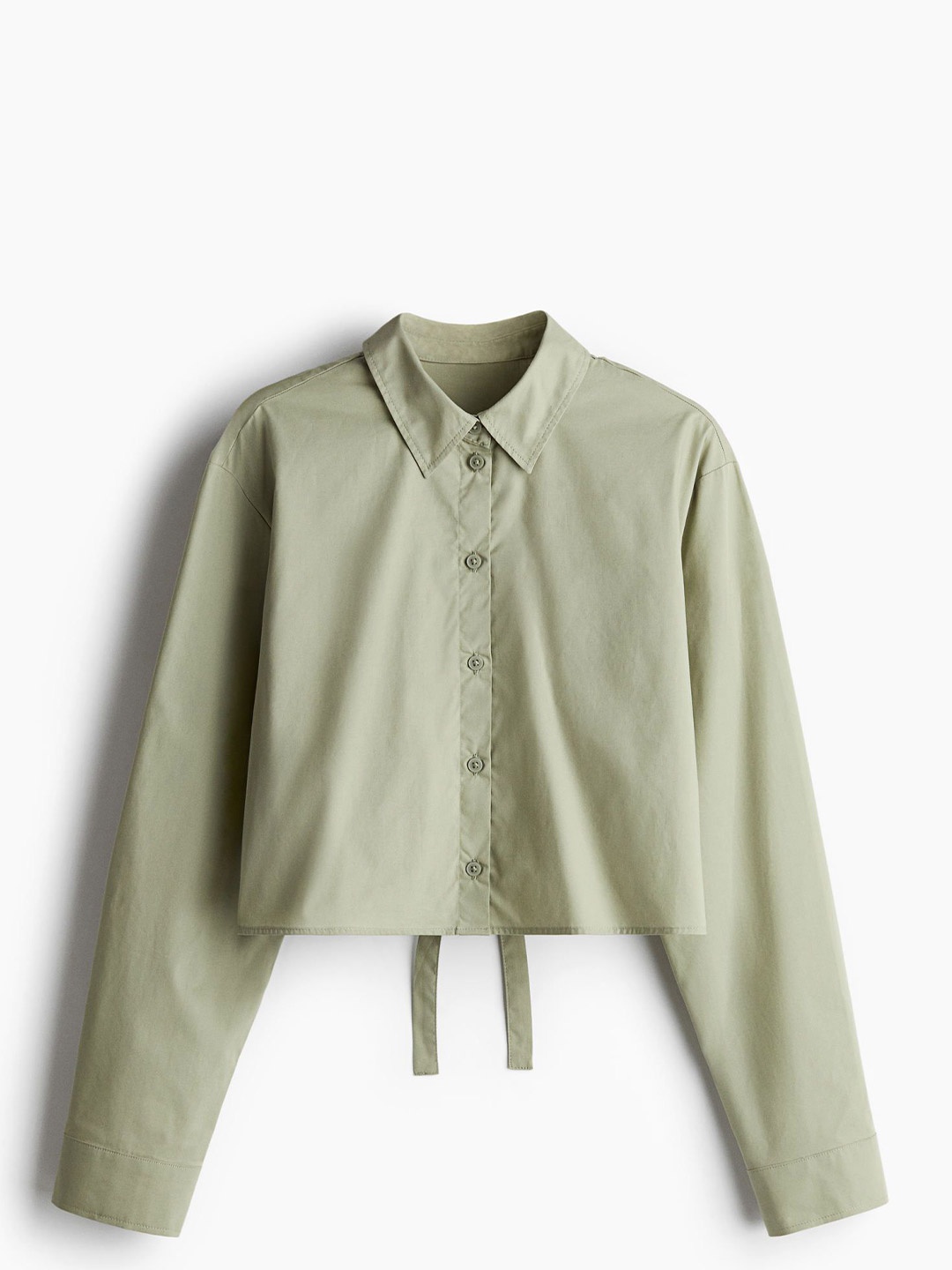 

H&M Cropped Tie-Detail Shirt, Green