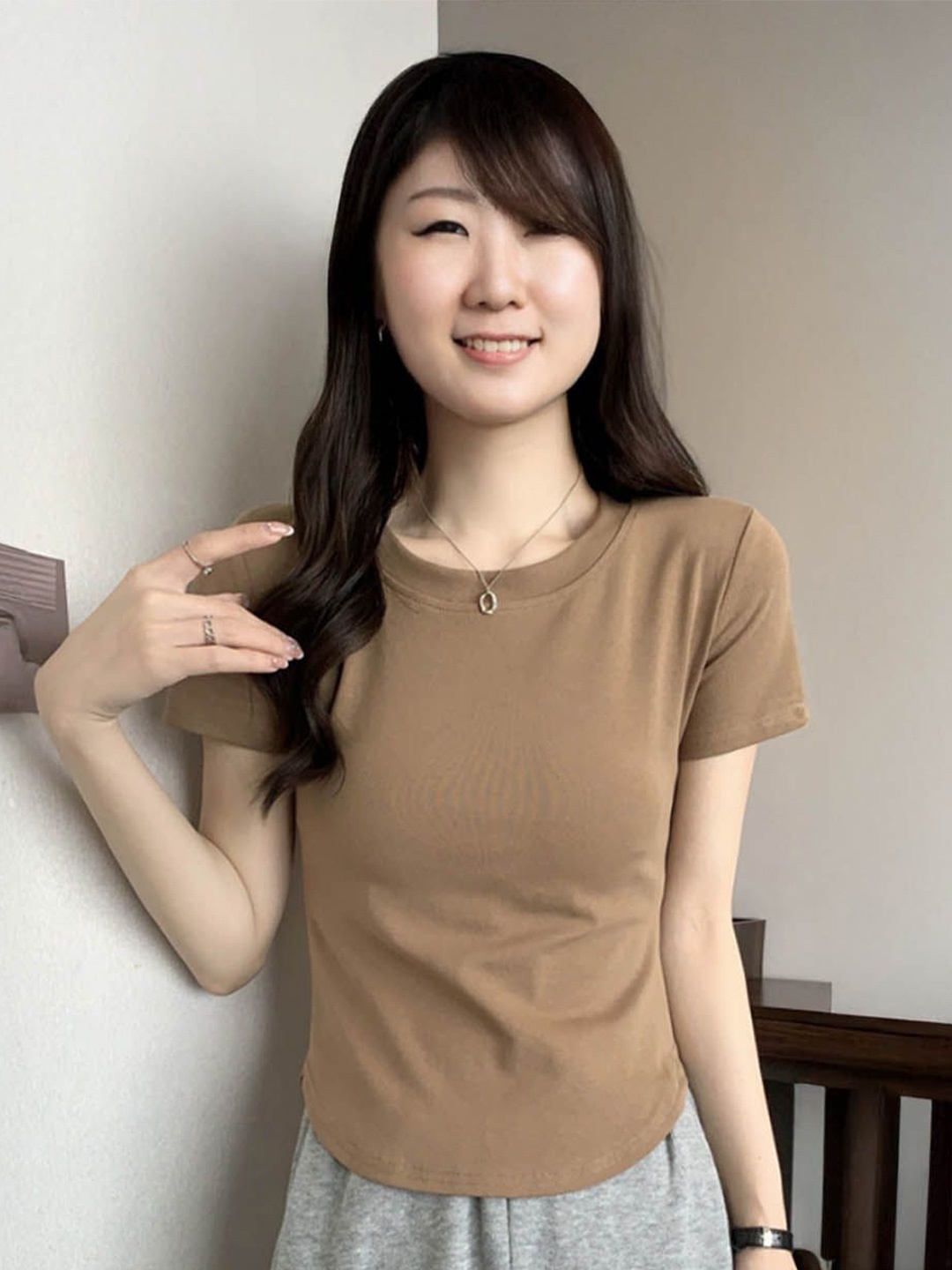 

StyleCast Women Round Neck Top, Khaki
