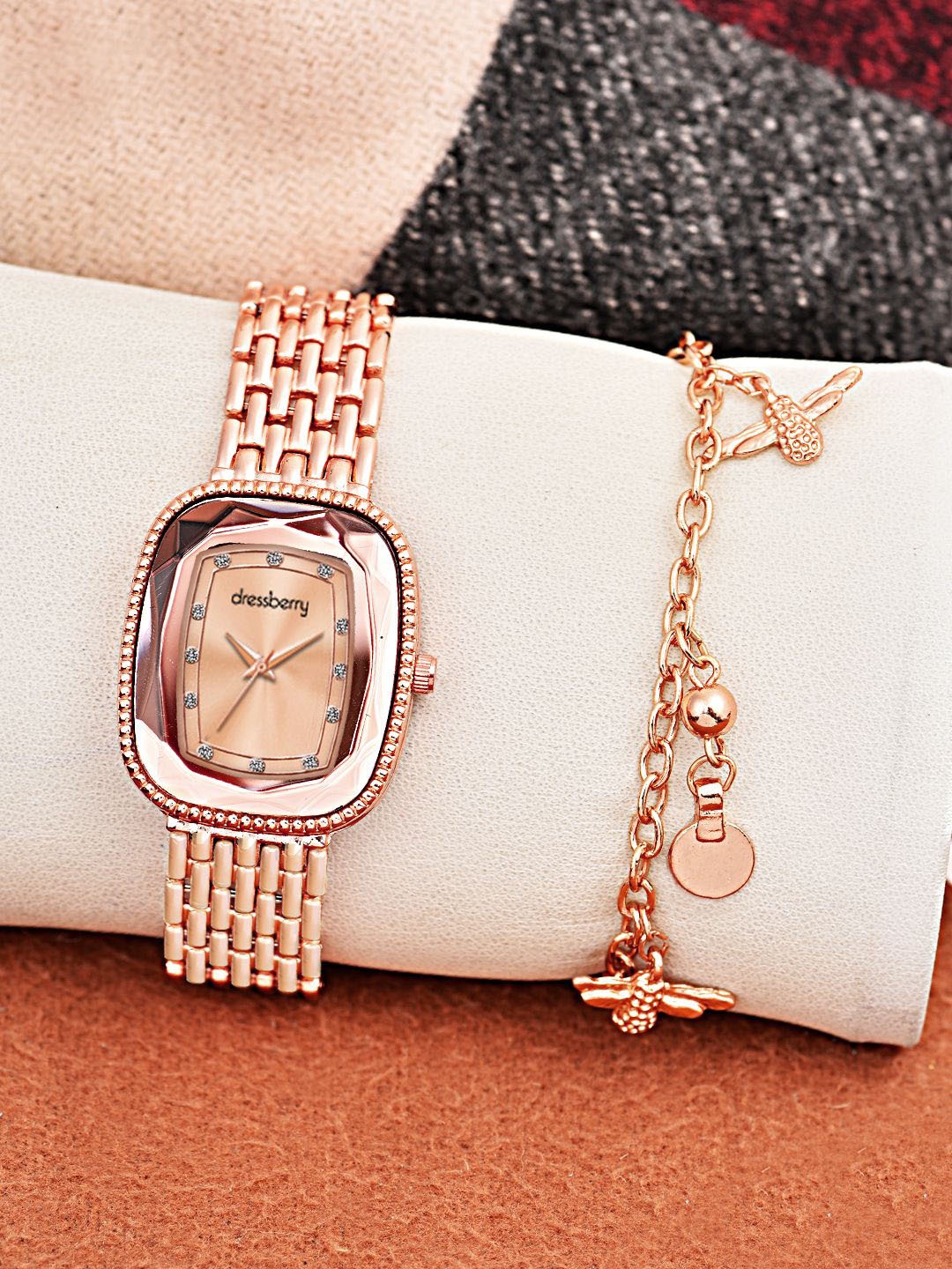 

DressBerry Women Watch & Bracelet Gift Set, Rose gold