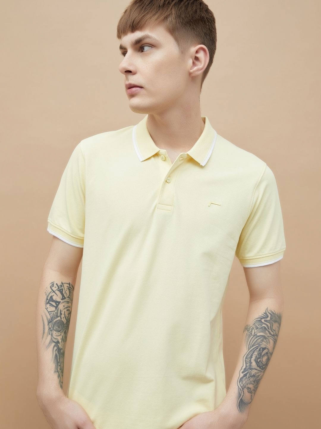 

Fame Forever by Lifestyle Men Solid Polo Collar Cotton T-shirt, Yellow