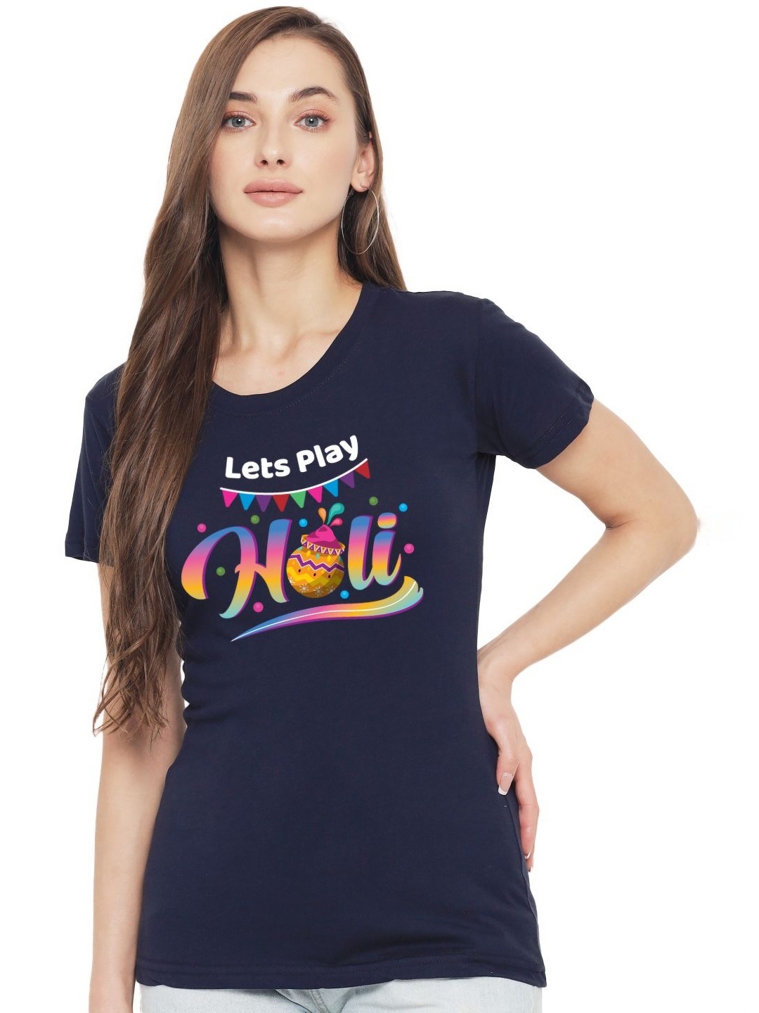 

FFLIRTYGO Women Graphic Printed Round Neck Cotton T-shirt, Navy blue