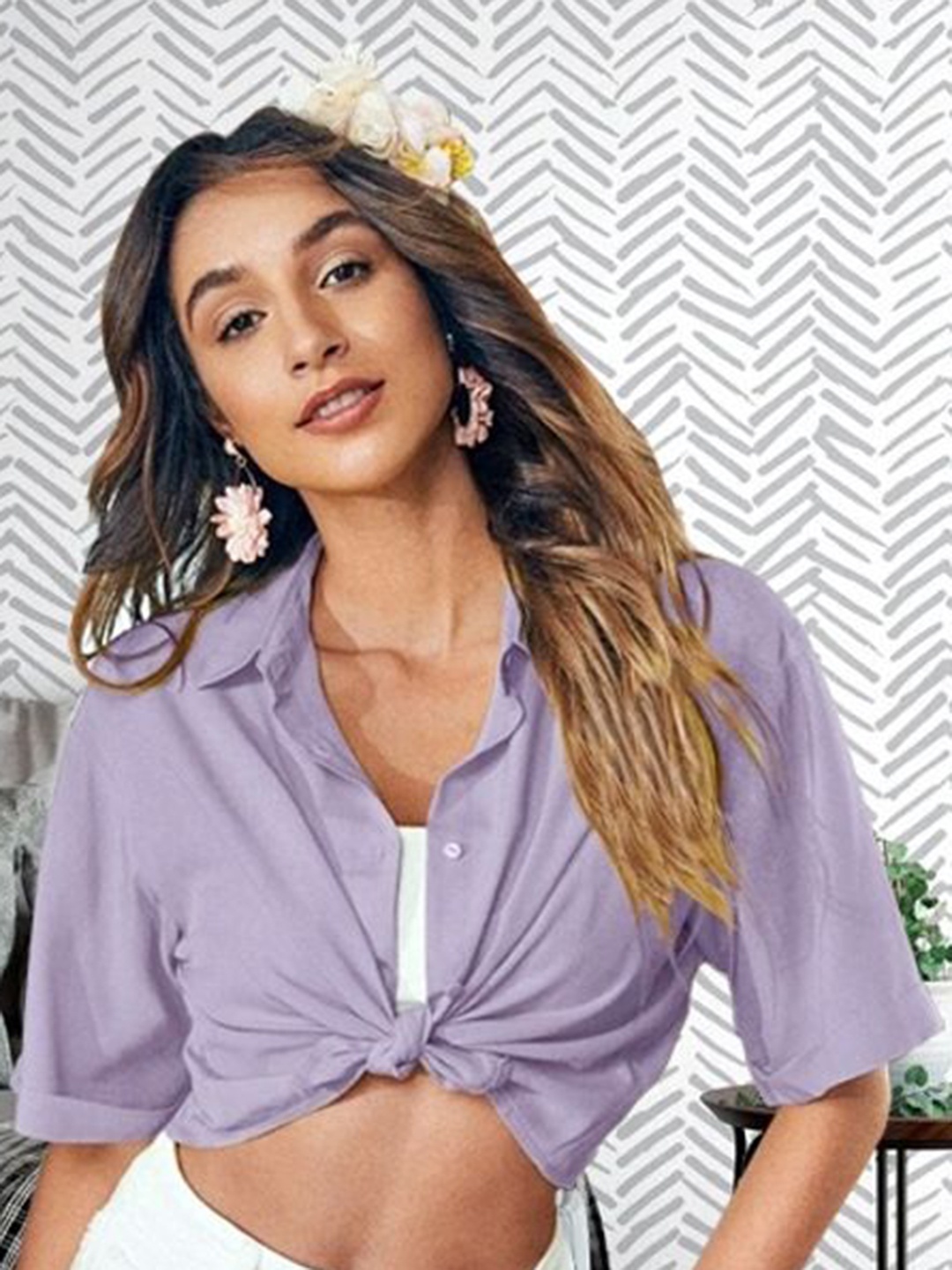 

KASHIAN Women Relaxed Fit Spread Collar Solid Cotton Casual Shirt, Lavender