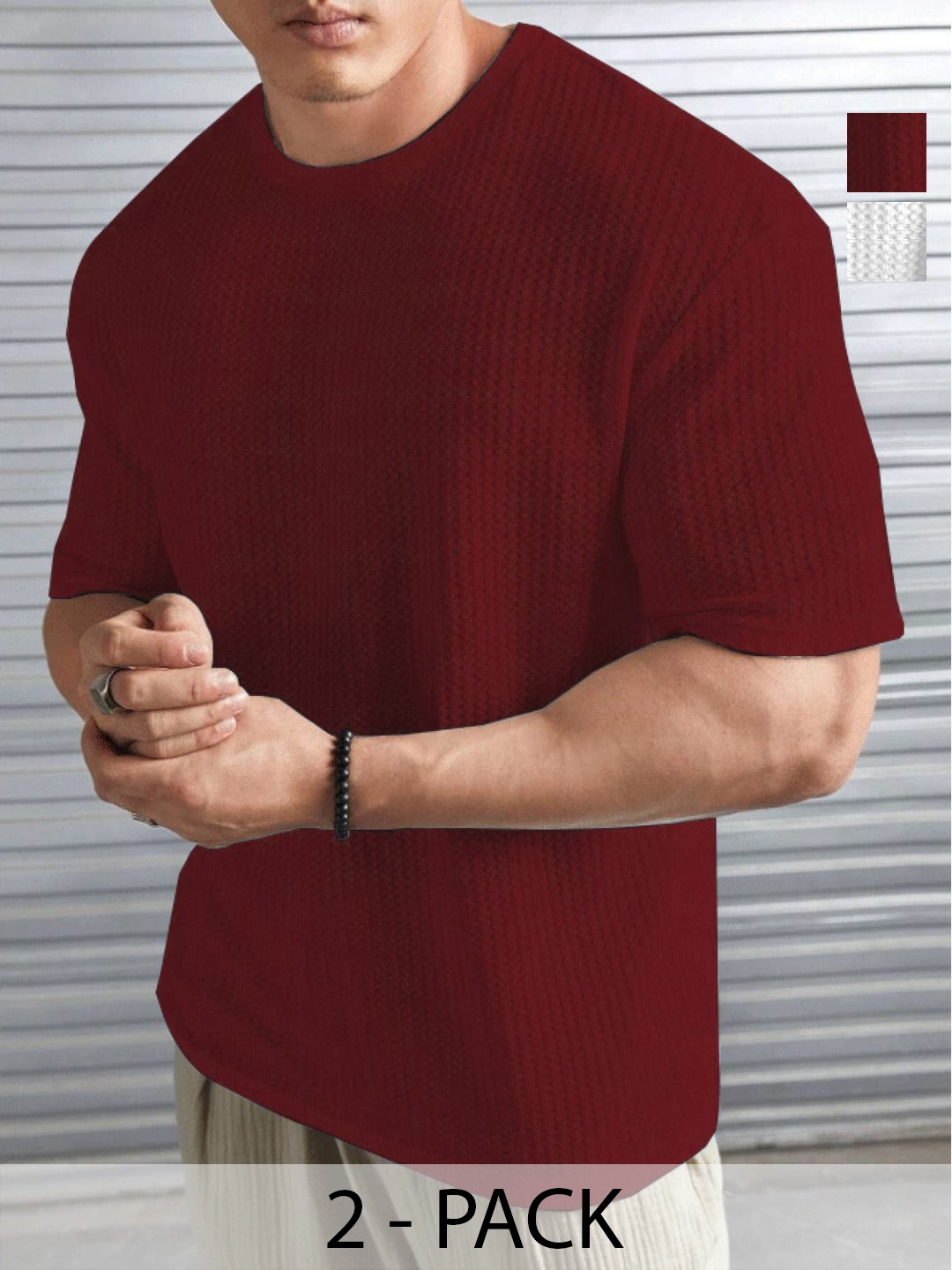 

HUSHBUCKS Men Self Design Round Neck T-shirt, Maroon