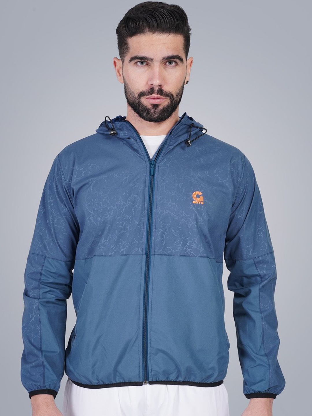 

GOTO Men Dry Fit Abstract Printed Bomber Jacket, Blue