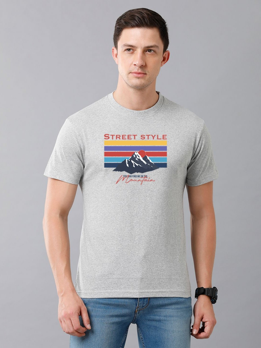 

Moda Rapido Men Graphic Printed Round Neck Cotton T-shirt, Grey melange