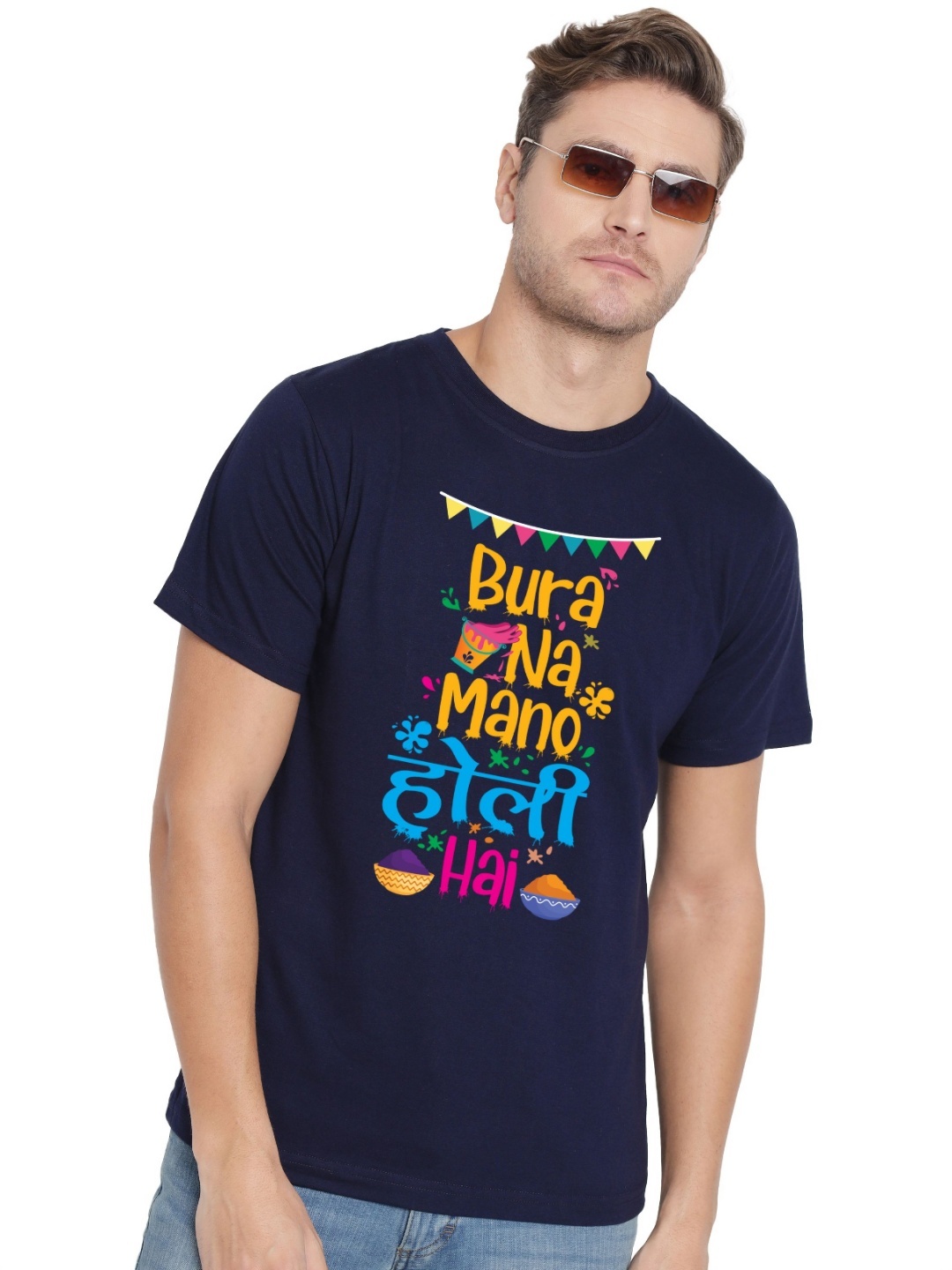 

FFLIRTYGO Men Graphic Printed Round Neck Cotton T-shirt, Navy blue