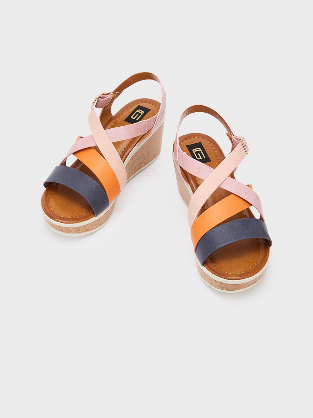 

Sole To Soul Women Colourblocked Synthetic Wedge Sandals with Buckles, Orange