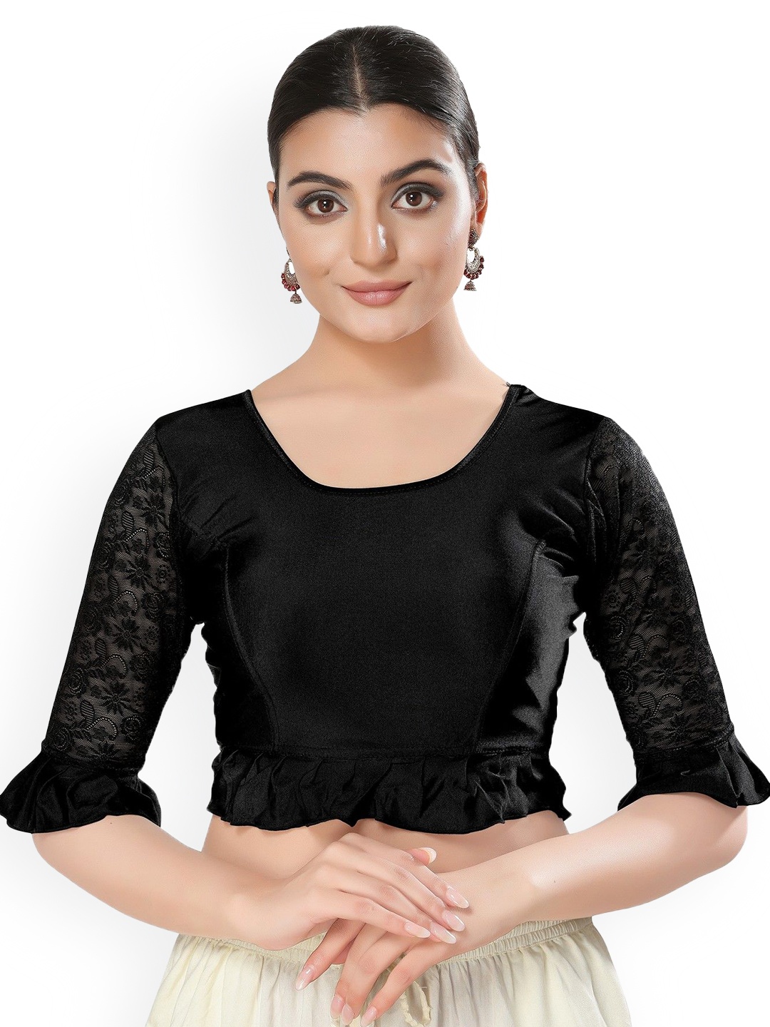 

Mmore Round Neck Stretchable Saree Blouse, Black