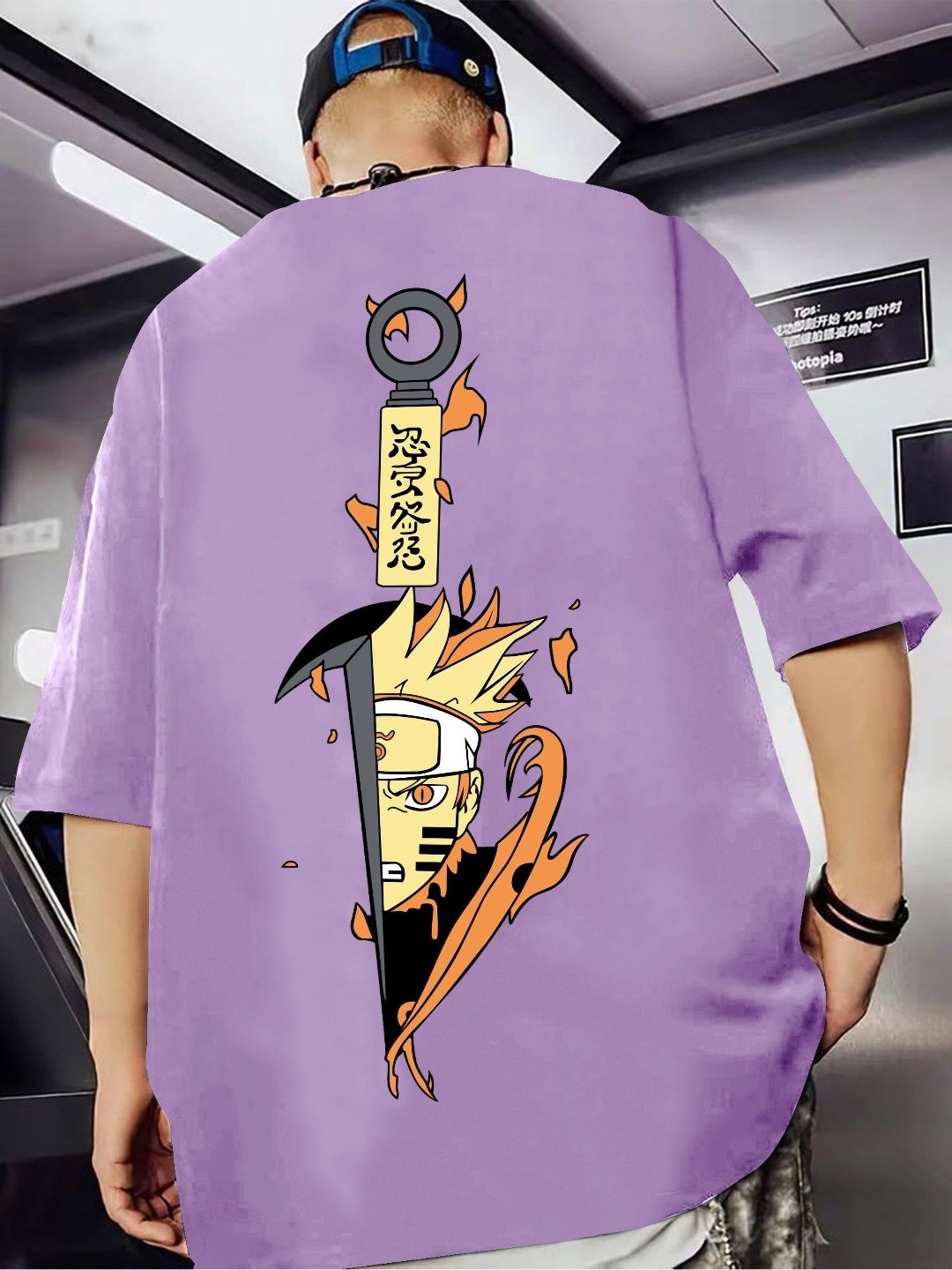 

JUMPCUTS Men Naruto Graphic Printed Round Neck Cotton T-shirt, Lavender