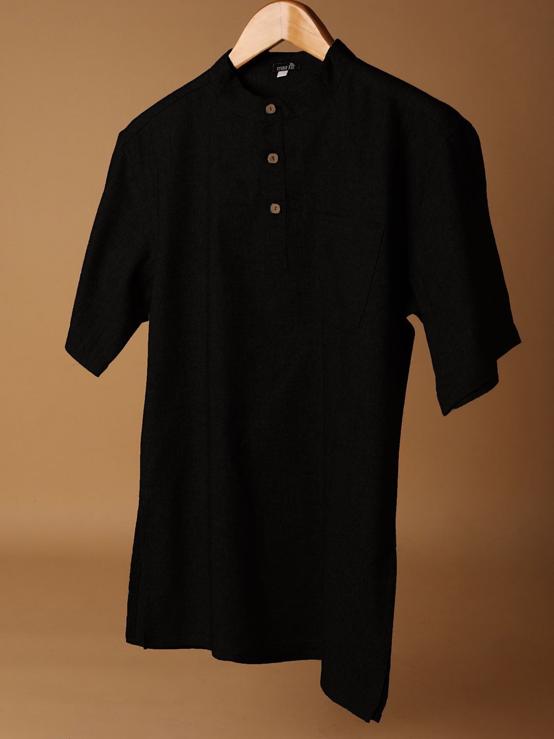 

Eka Dwi Band Collar Pure Cotton Straight Kurta, Black