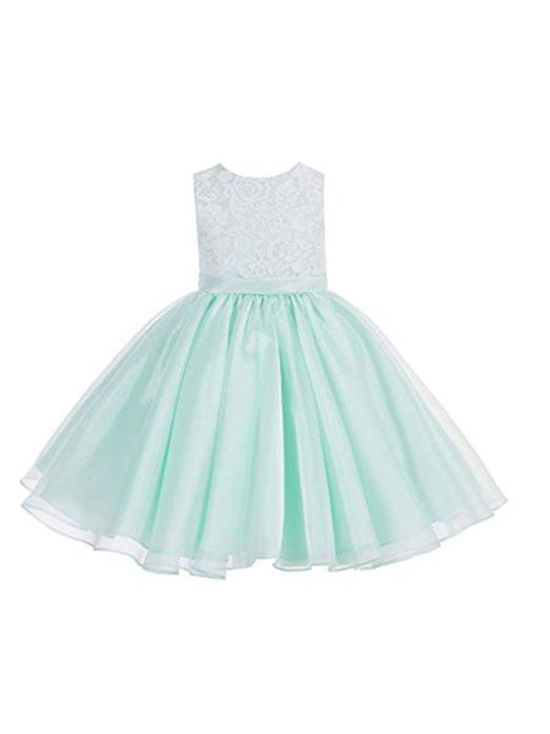 

Wow Princess Girls Lace Self Design Dress, Sea green