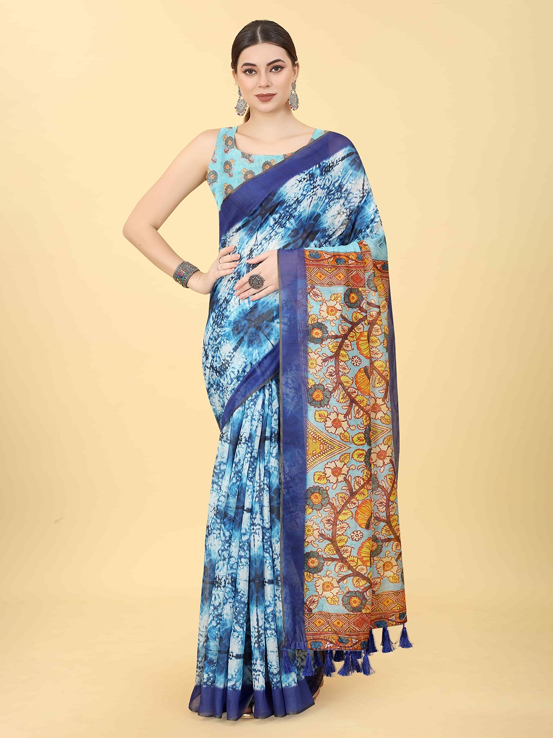 

DIVASTRI Tie and Dye Chanderi Saree, Blue