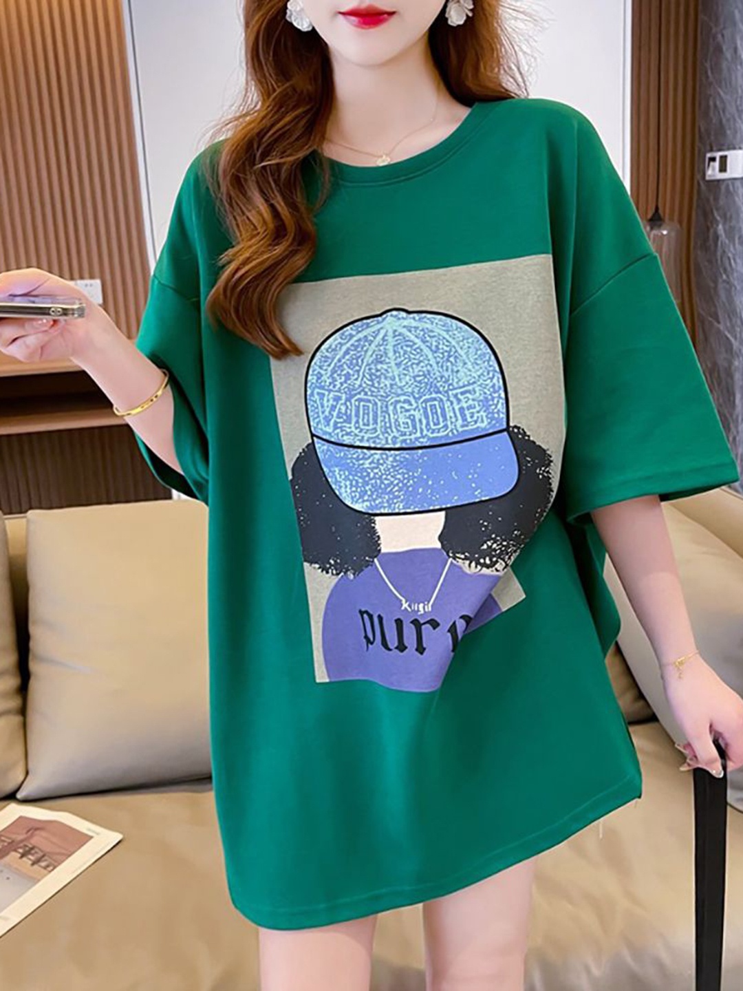 

StyleCast x Revolte Women Printed Raw Edge T-shirt, Green