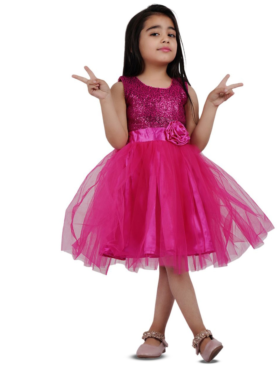 

Wow Princess Embellished Net A-Line Dress, Pink