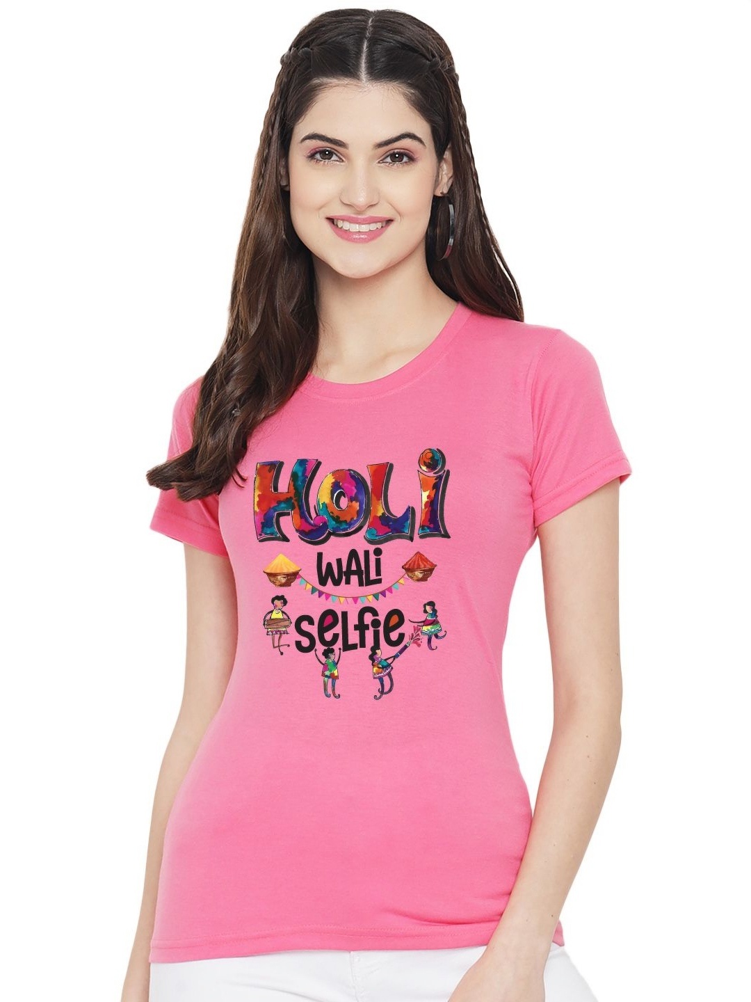 

FFLIRTYGO Women Graphic Printed Round Neck Cotton T-shirt, Pink