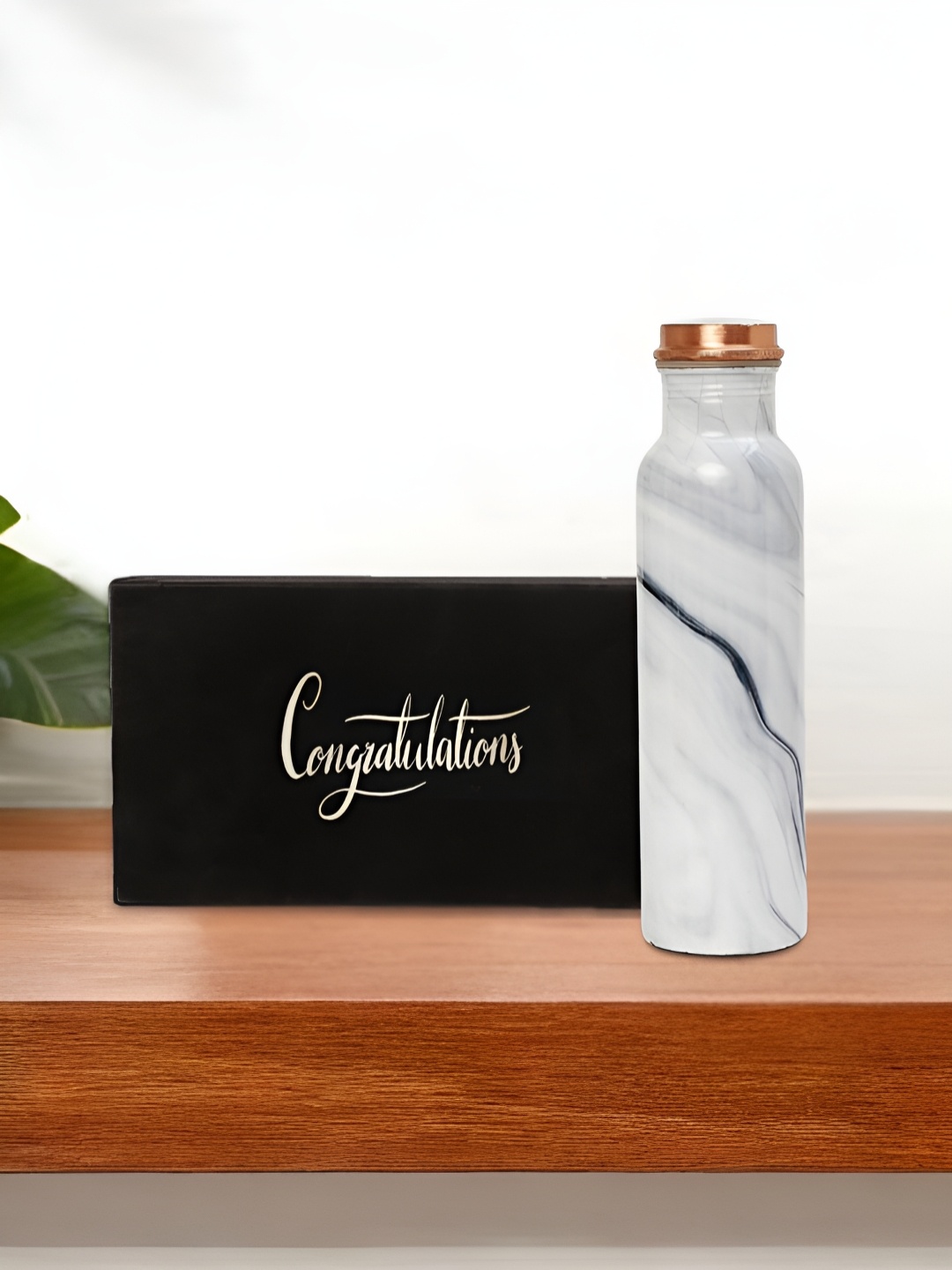 

INTERNATIONAL GIFT White Printed Pure Copper Water Bottle With Velvet Box & Bag - 950 ml