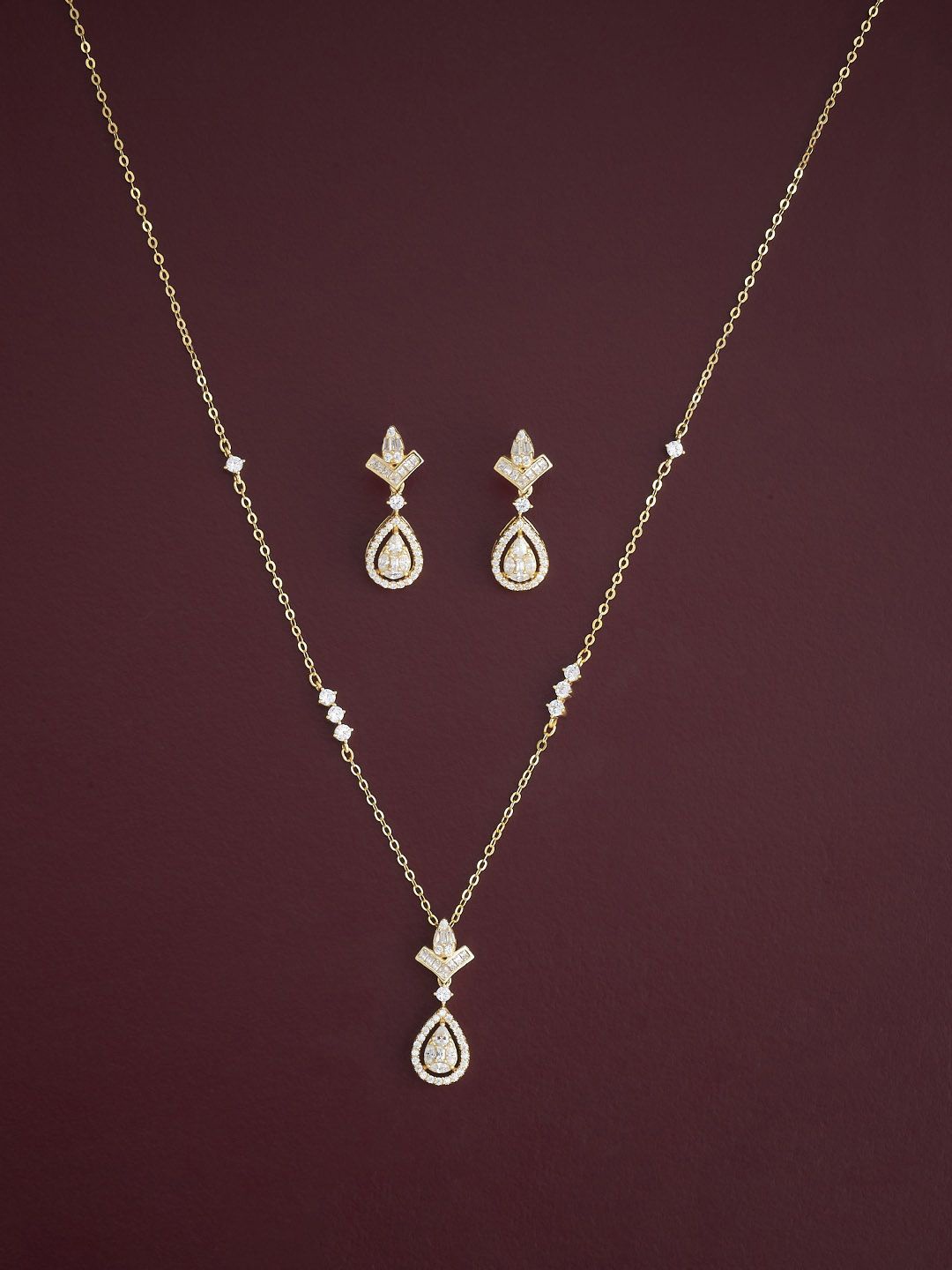 

Kushal's Fashion Jewellery 92.5 Sterling Silver Gold-Plated CZ Studded Jewellery Set
