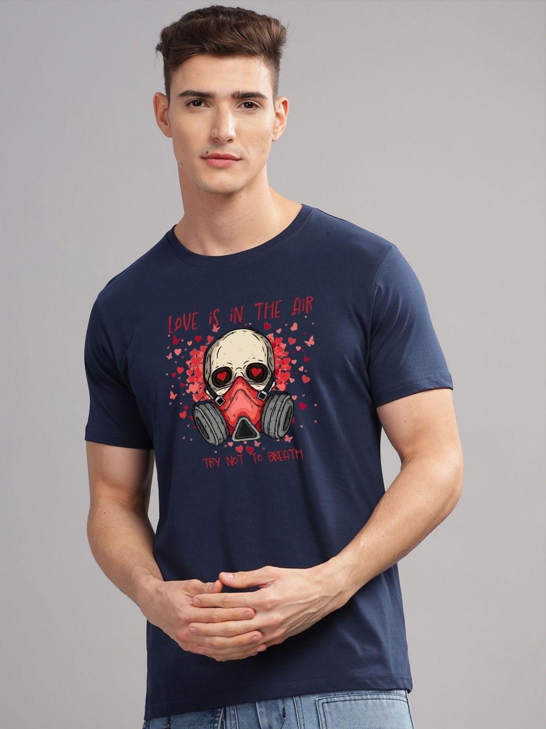 

ADRO Men Graphic Printed Round Neck Cotton T-shirt, Navy blue
