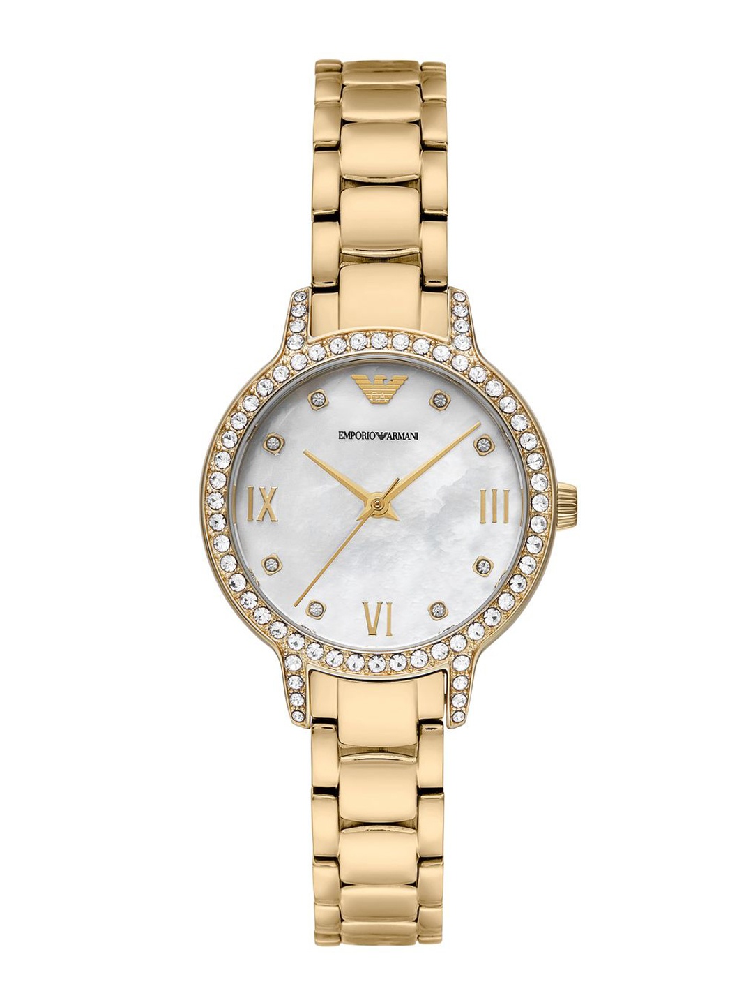 

Emporio Armani Women Embellished Dial & Stainless Steel Straps Analogue Watch AR11652, White