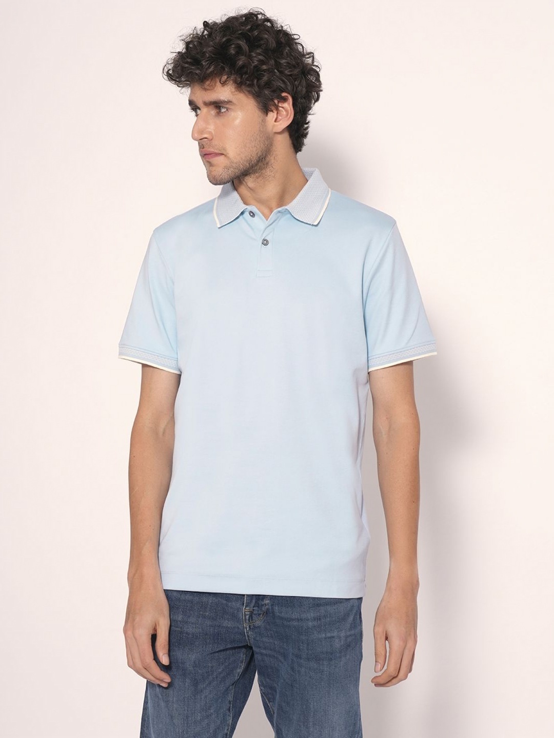 

SELECTED Men Solid Polo Collar Cotton T-shirt, Blue