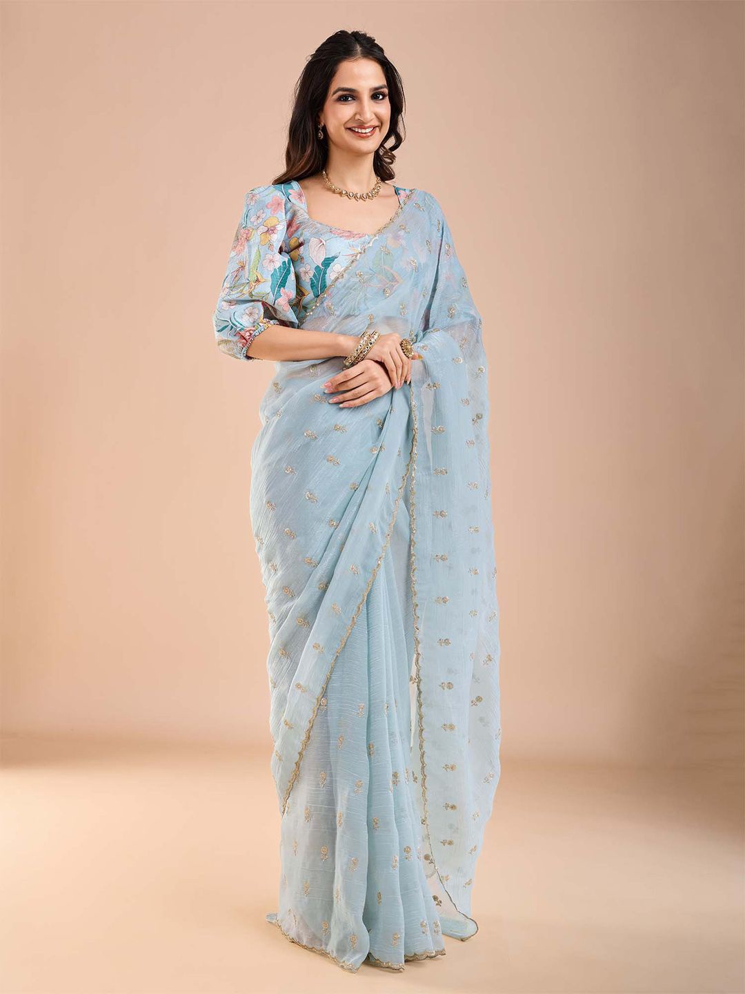 

Anouk Embellished Sequinned Tissue Saree, Blue