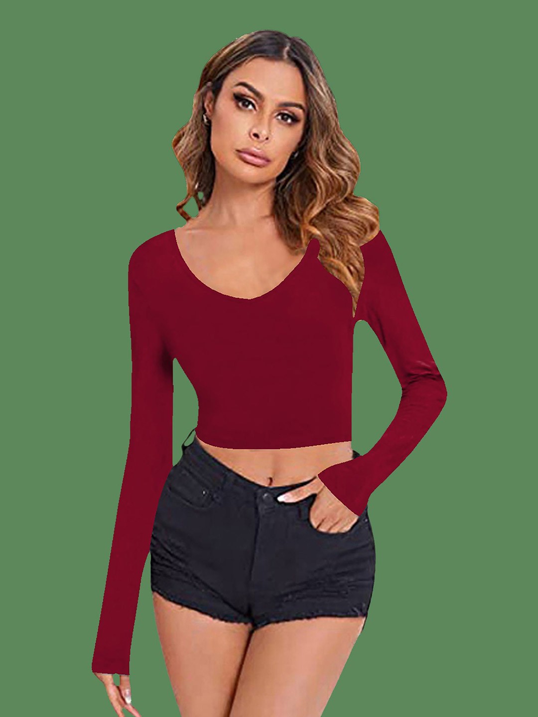 

Dream Beauty Fashion Women V-Neck Fitted Crop Top, Maroon