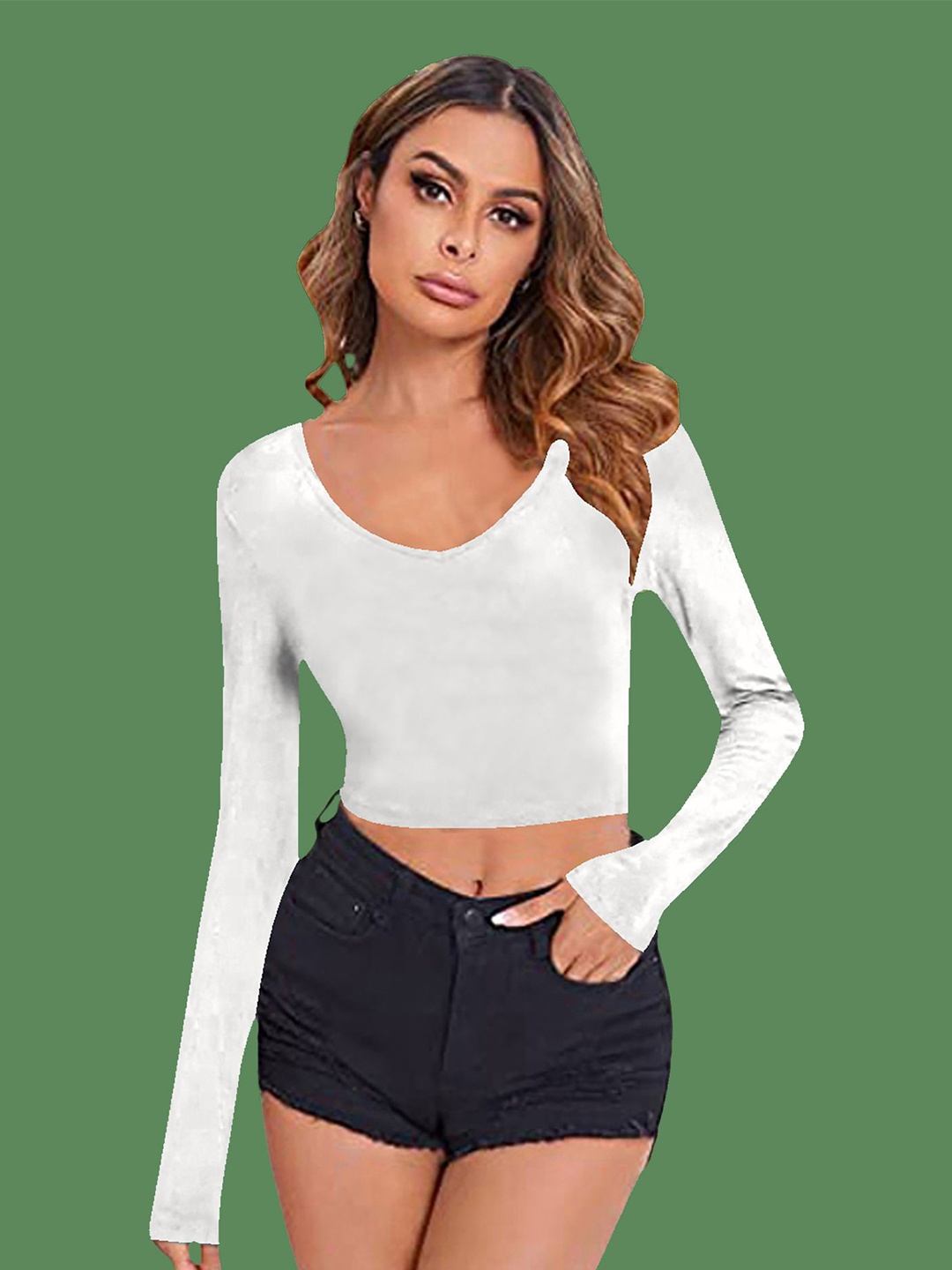 

Dream Beauty Fashion Women Long Sleeves Crop Top, White